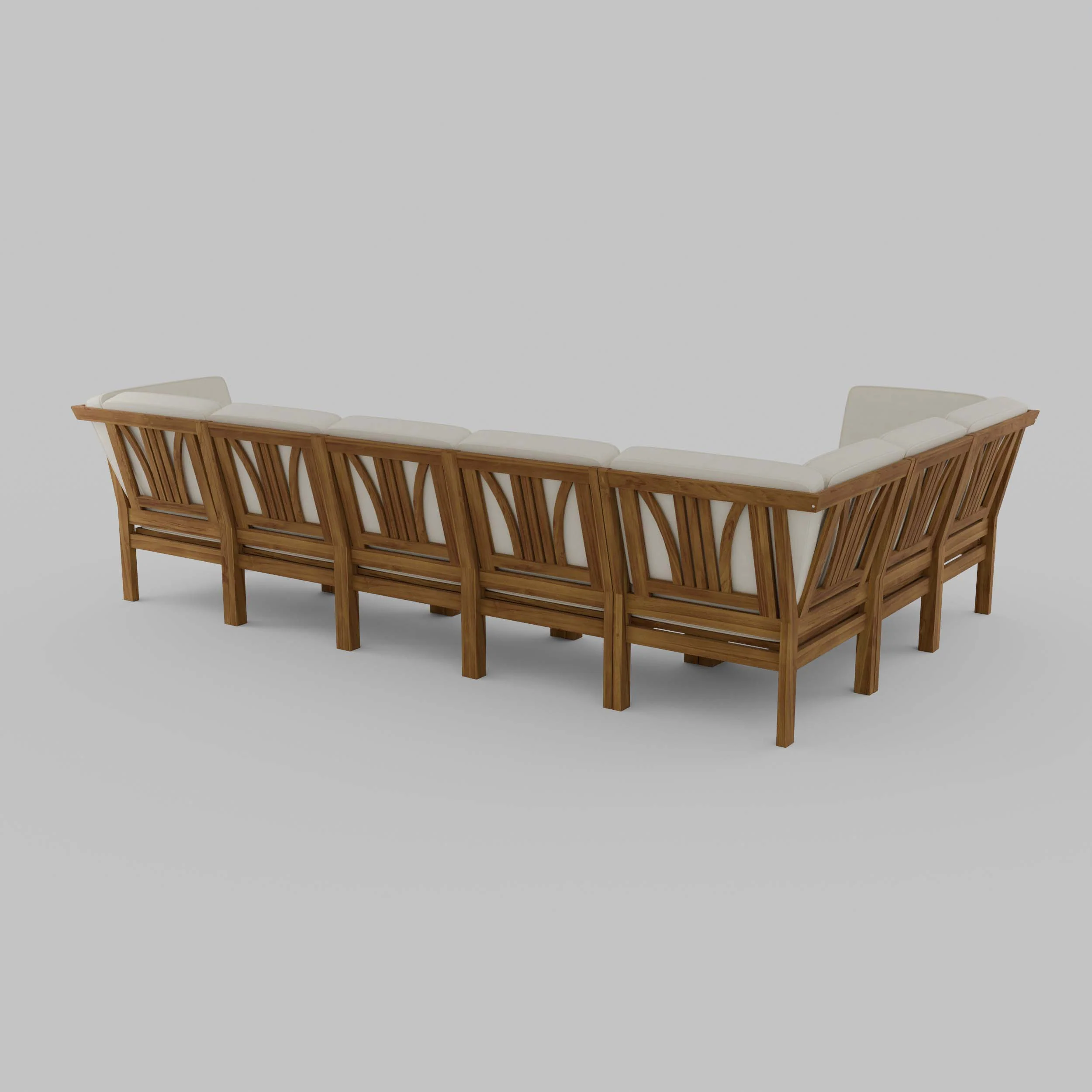 Abbington Teak Wood 8 Pieces Patio Sectional Set with Beige Cushion - Image 43