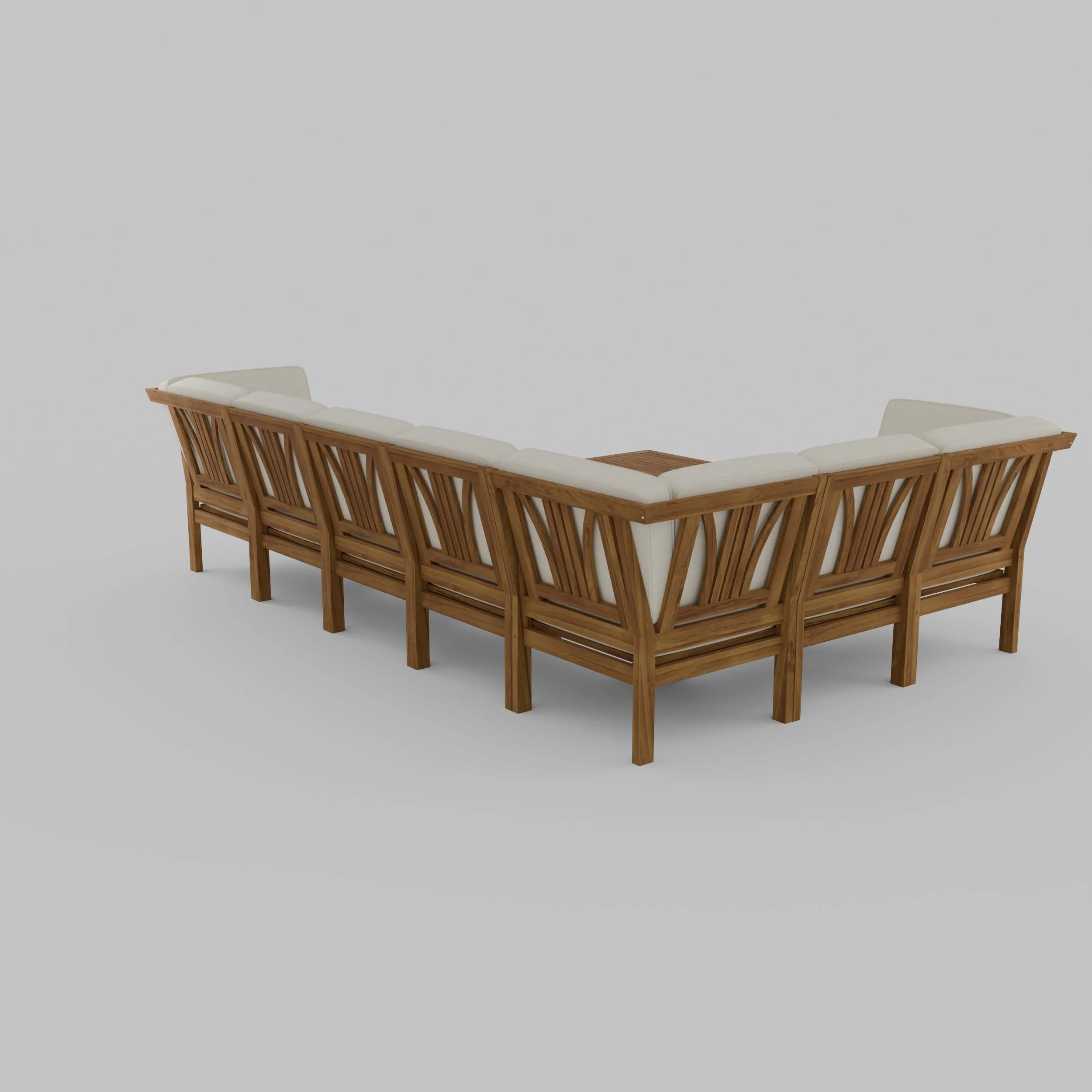 Abbington Teak Wood 8 Pieces Patio Sectional Set with Beige Cushion - Image 45