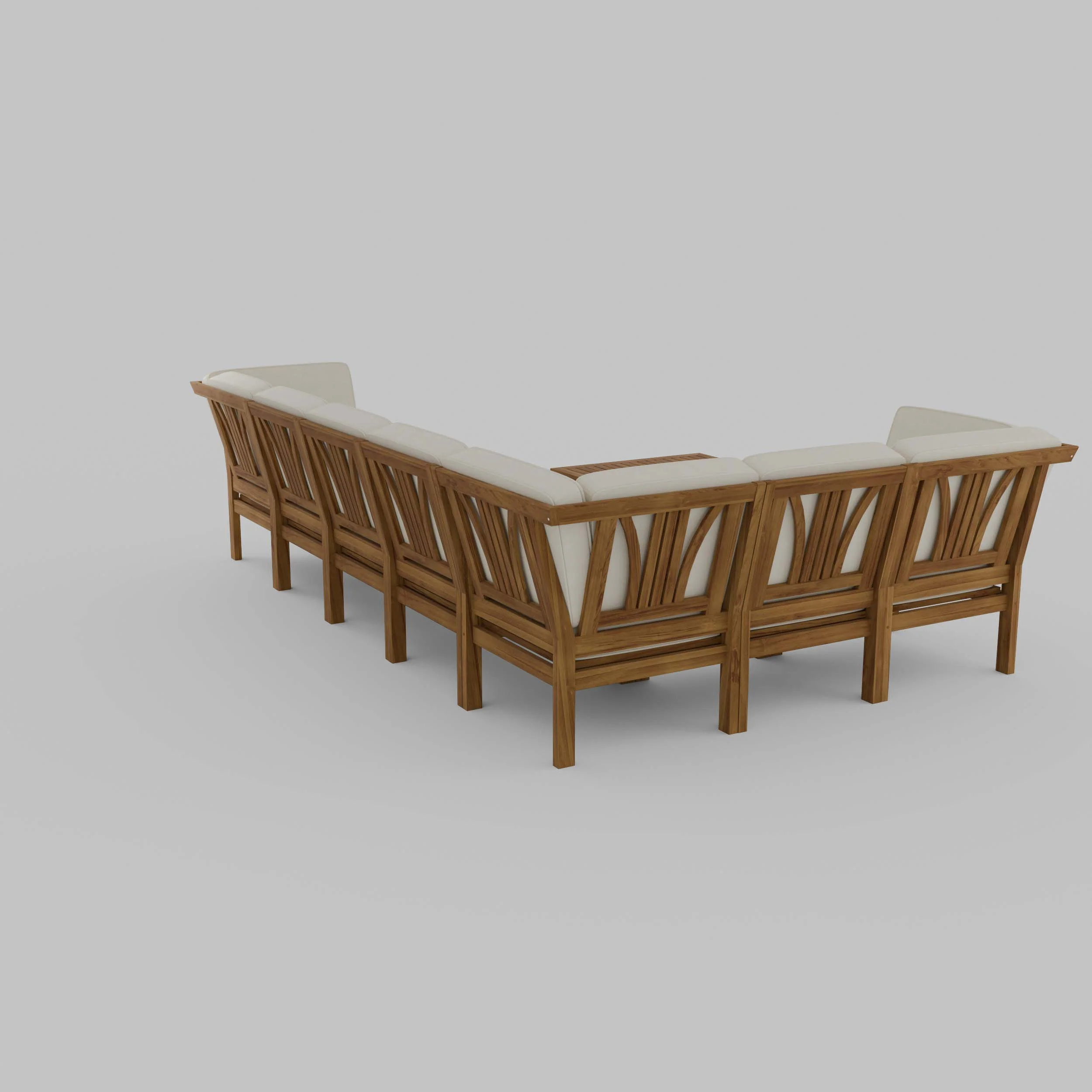 Abbington Teak Wood 8 Pieces Patio Sectional Set with Beige Cushion - Image 46