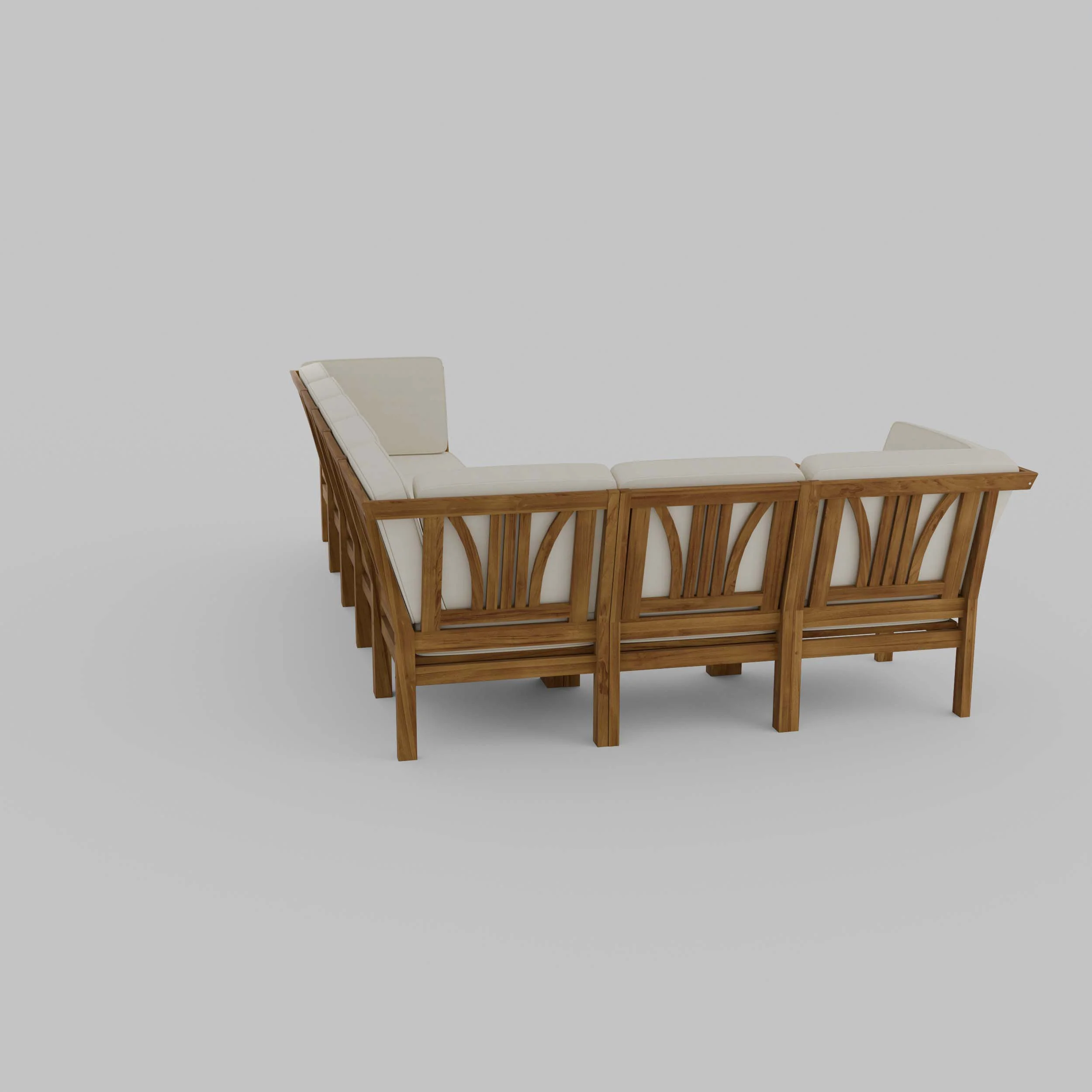 Abbington Teak Wood 8 Pieces Patio Sectional Set with Beige Cushion - Image 48
