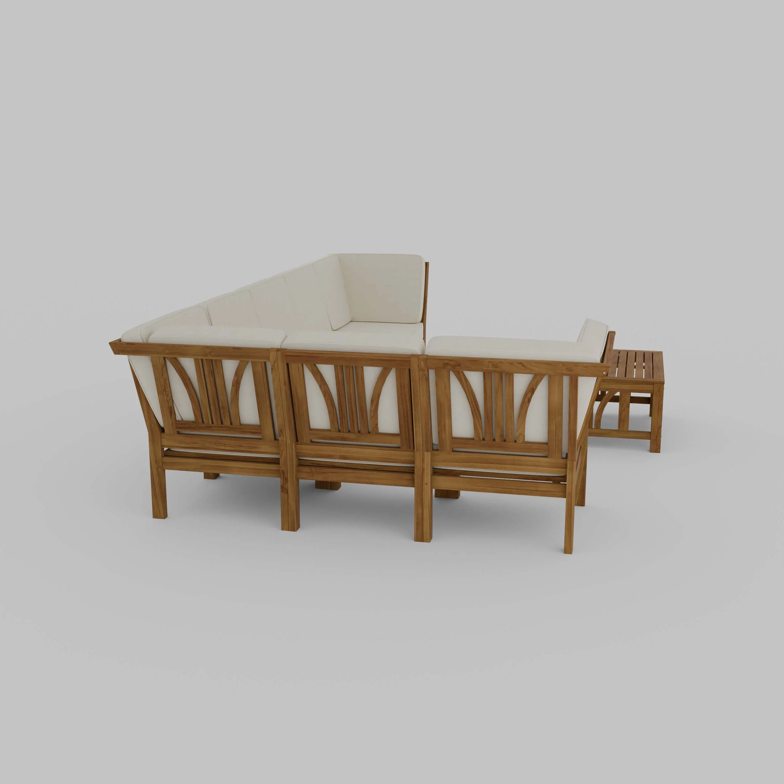 Abbington Teak Wood 8 Pieces Patio Sectional Set with Beige Cushion - Image 51