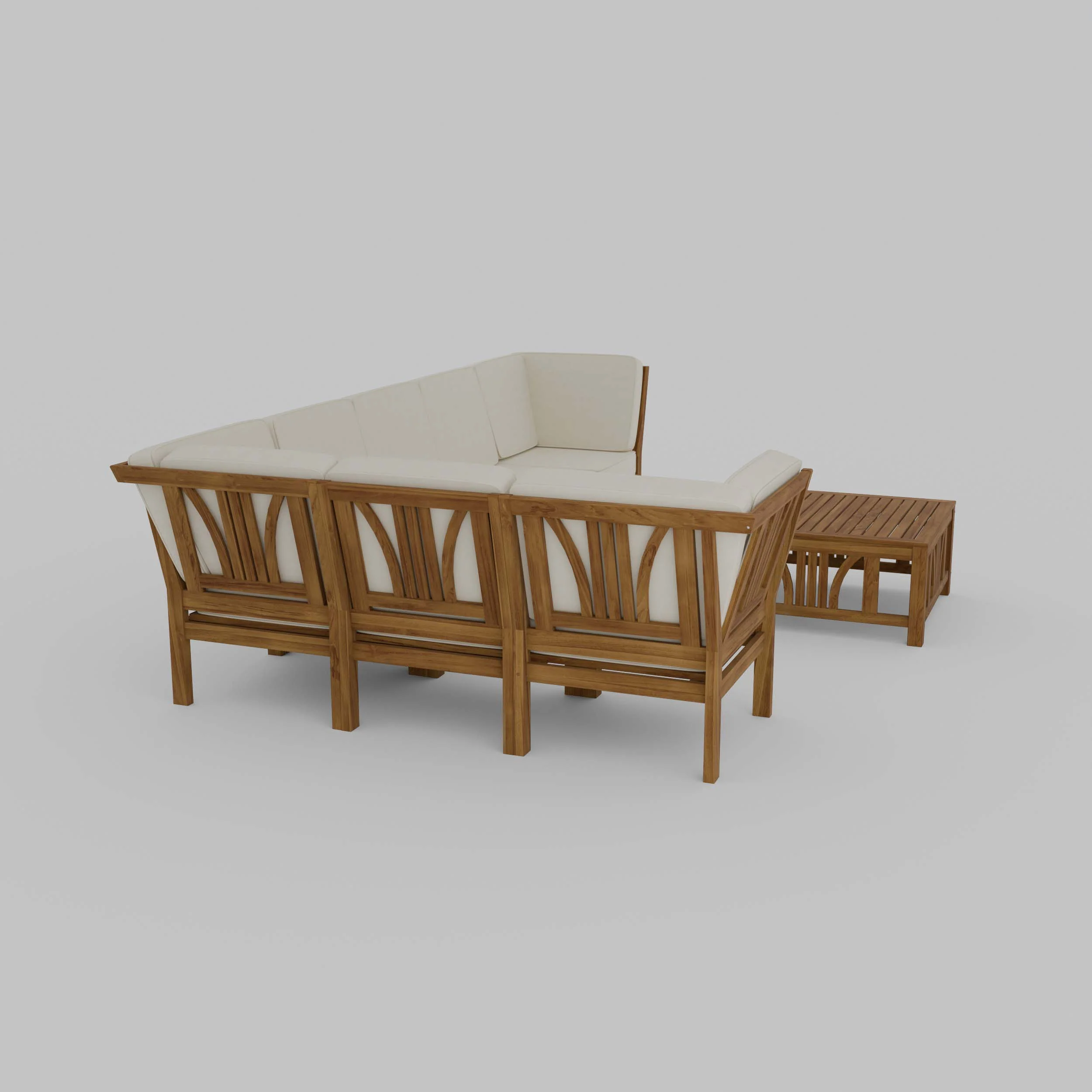 Abbington Teak Wood 8 Pieces Patio Sectional Set with Beige Cushion - Image 52