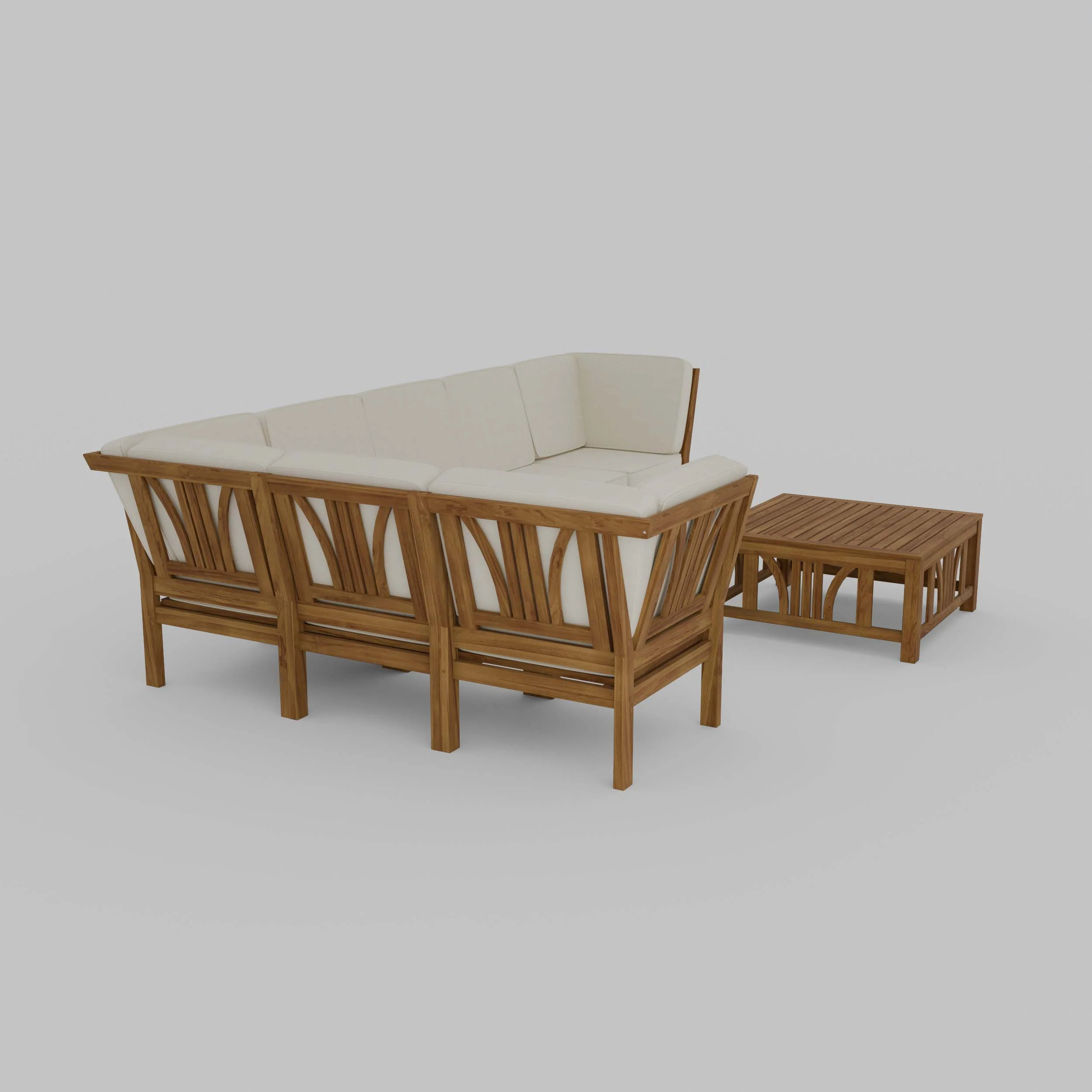 Abbington Teak Wood 8 Pieces Patio Sectional Set with Beige Cushion - Image 53