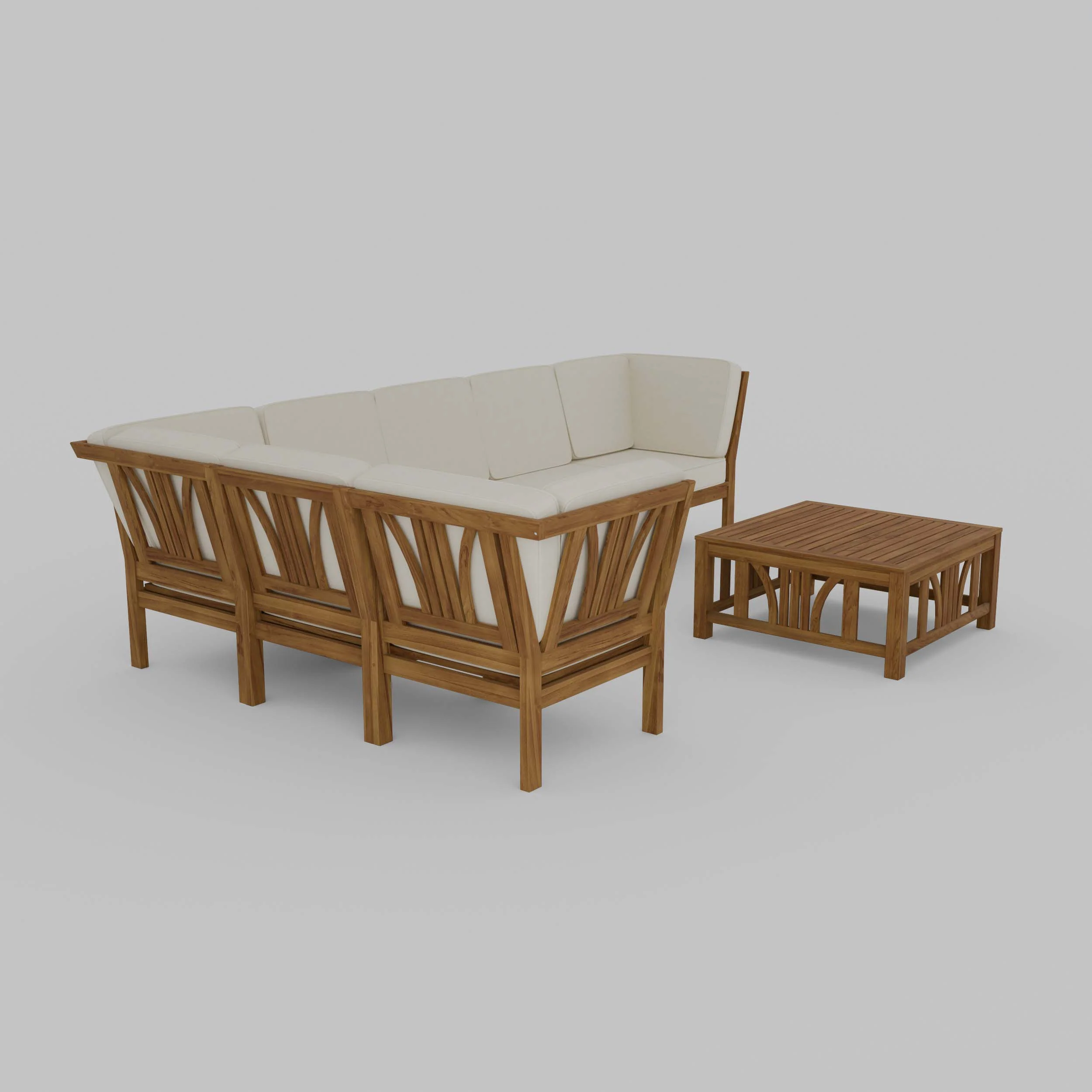 Abbington Teak Wood 8 Pieces Patio Sectional Set with Beige Cushion - Image 54