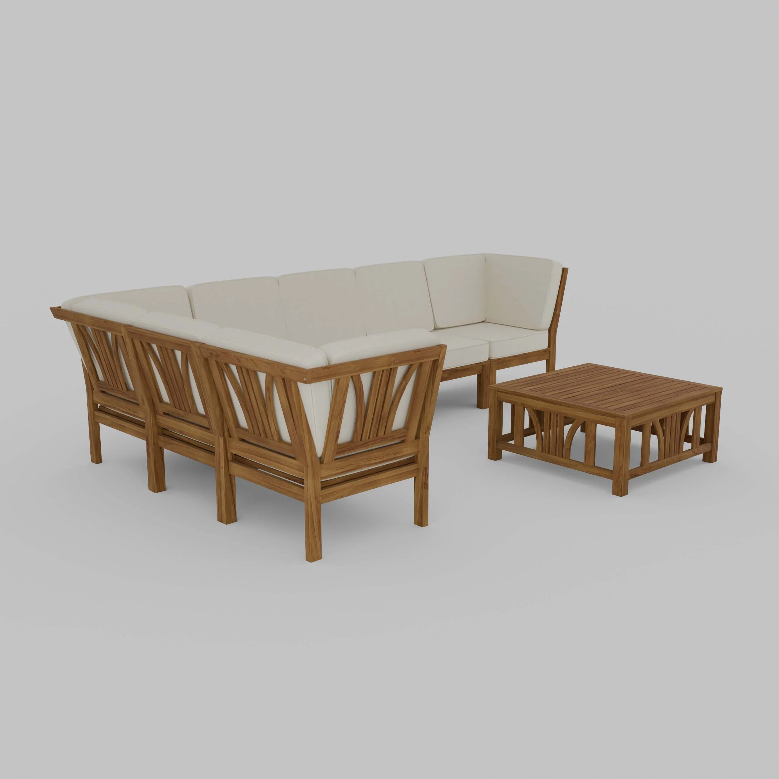 Abbington Teak Wood 8 Pieces Patio Sectional Set with Beige Cushion - Image 55