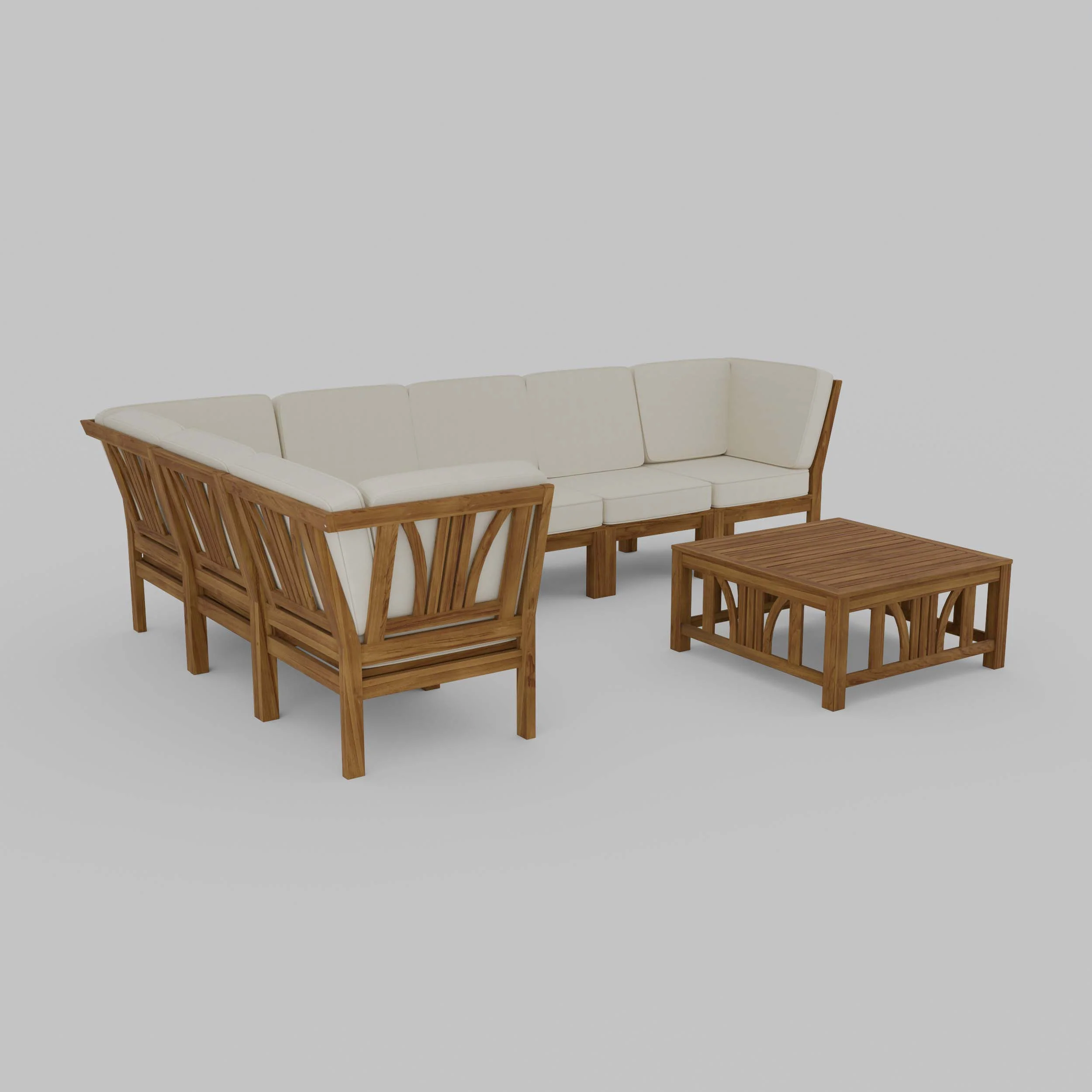Abbington Teak Wood 8 Pieces Patio Sectional Set with Beige Cushion - Image 56