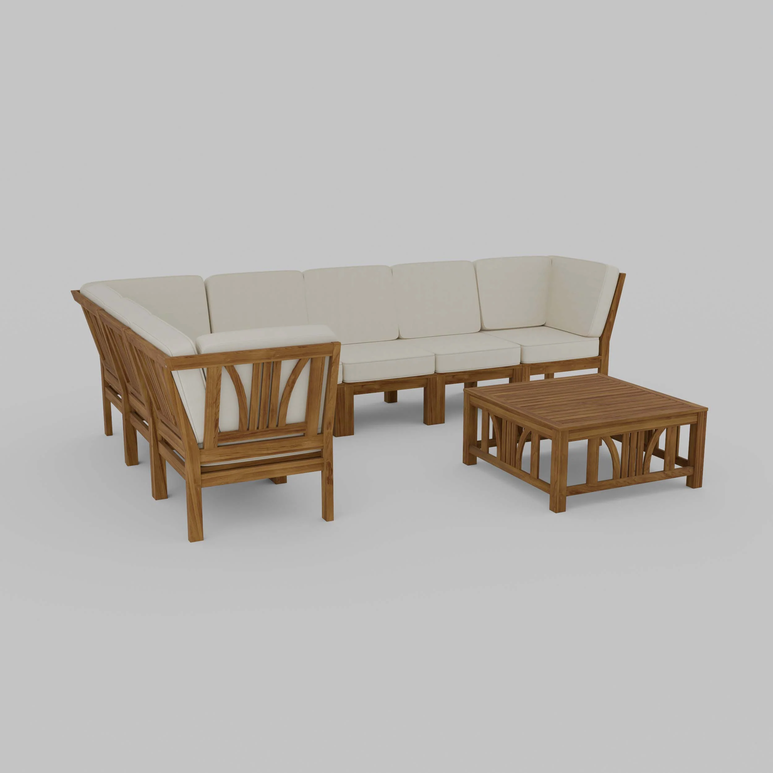 Abbington Teak Wood 8 Pieces Patio Sectional Set with Beige Cushion - Image 57