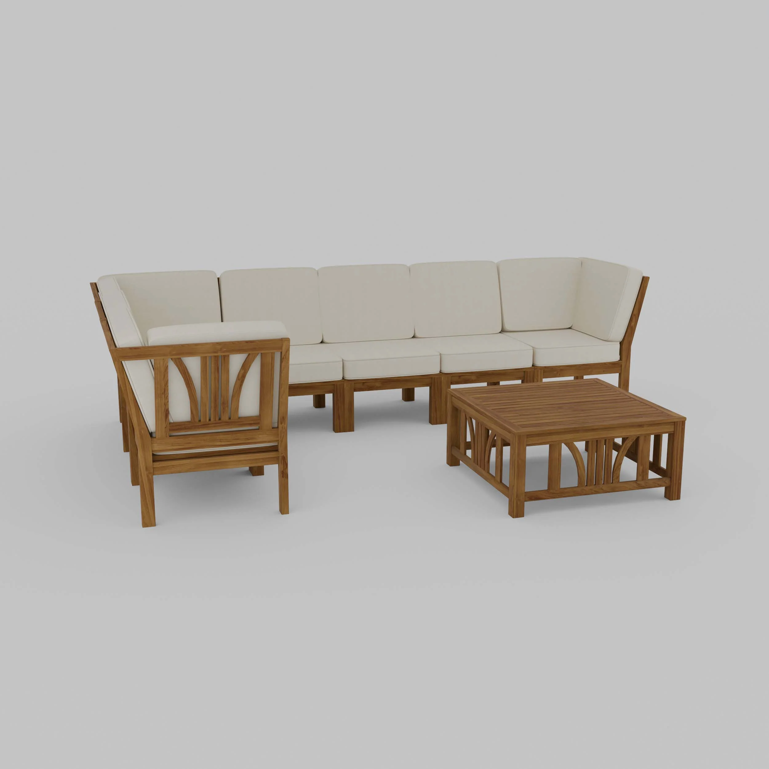 Abbington Teak Wood 8 Pieces Patio Sectional Set with Beige Cushion - Image 58