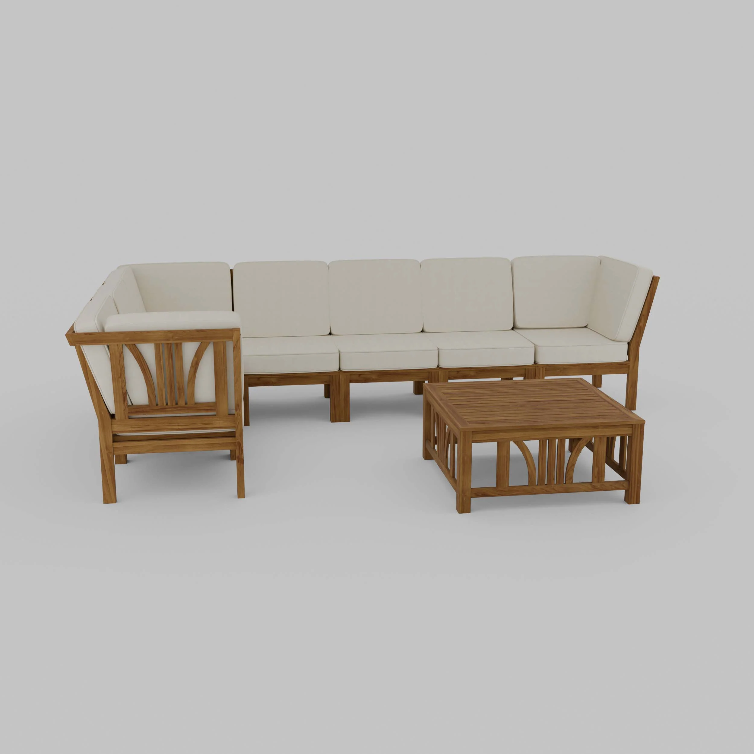 Abbington Teak Wood 8 Pieces Patio Sectional Set with Beige Cushion - Image 59