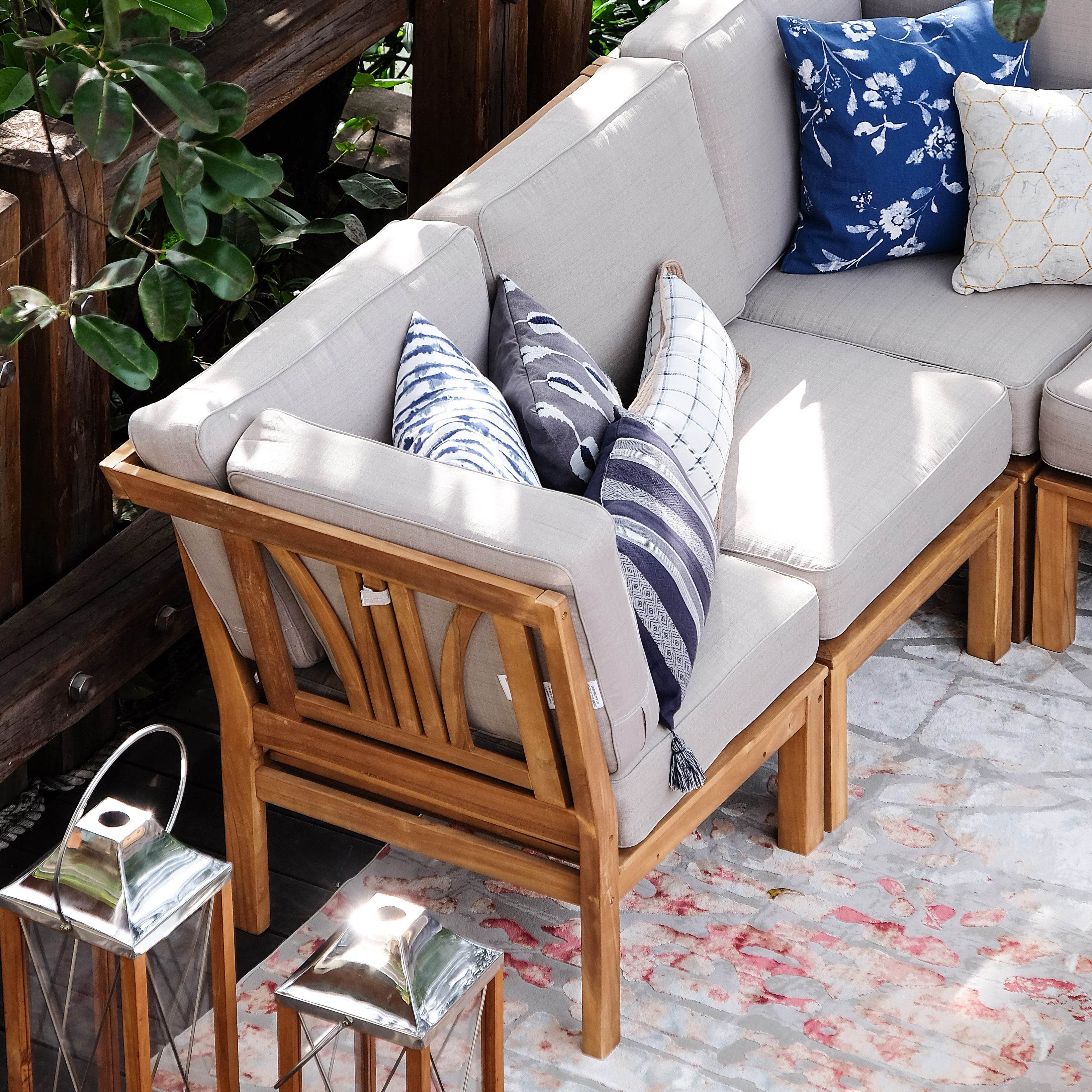 Abbington Teak Wood 8 Pieces Patio Sectional Set with Beige Cushion - Image 8
