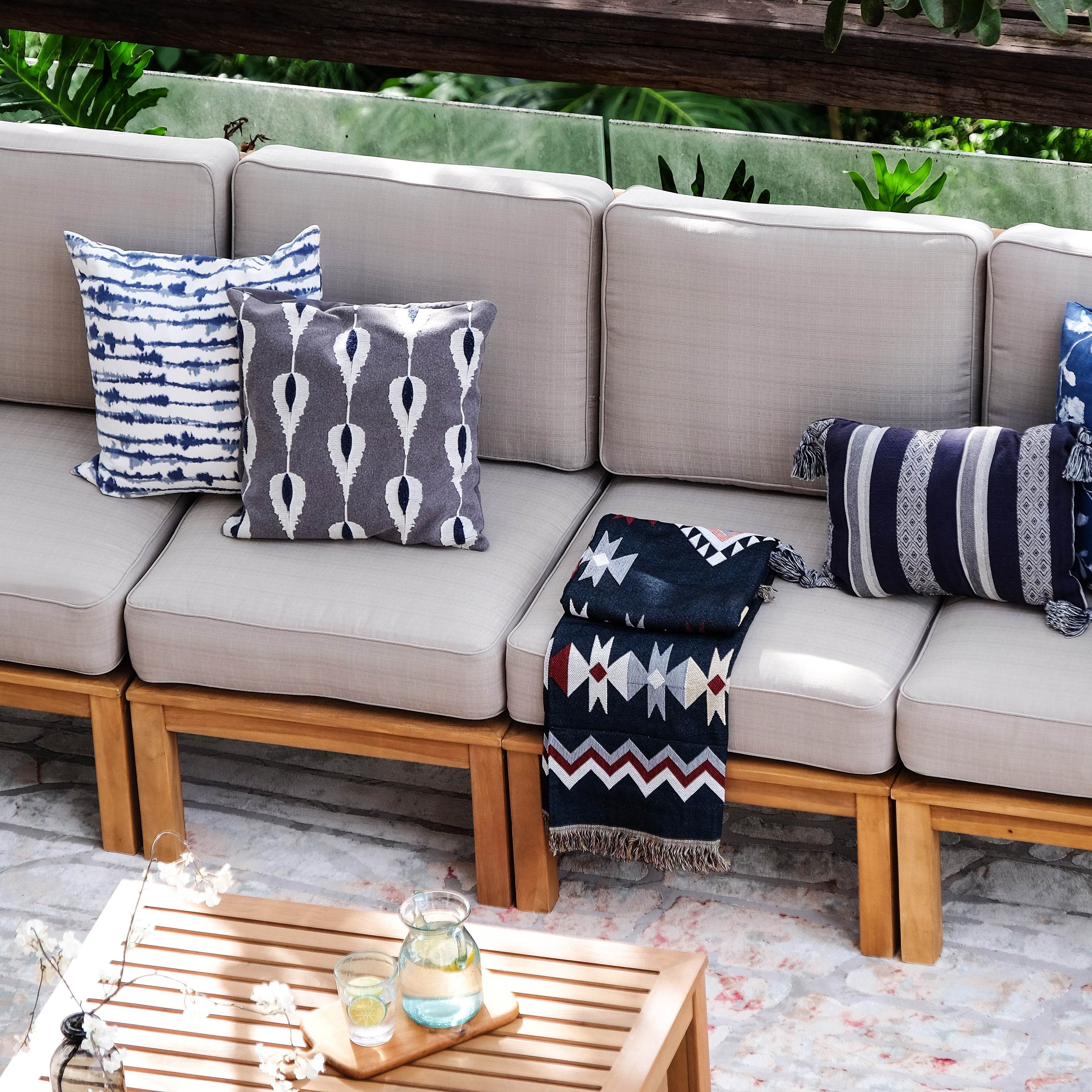 Abbington Teak Wood 8 Pieces Patio Sectional Set with Beige Cushion - Image 9