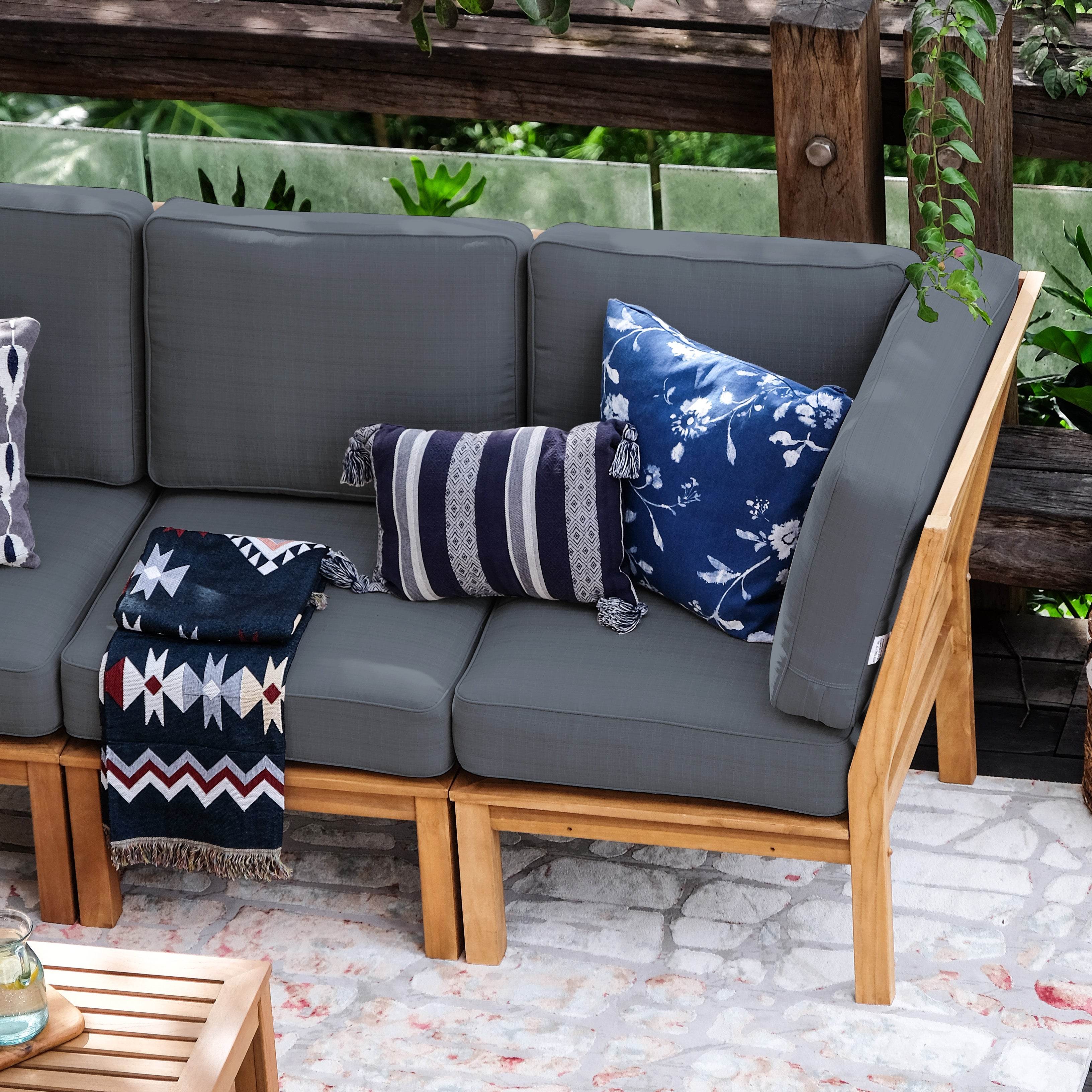 Abbington Teak Wood 8 Pieces Patio Sectional Set with Gray Cushion - Image 10