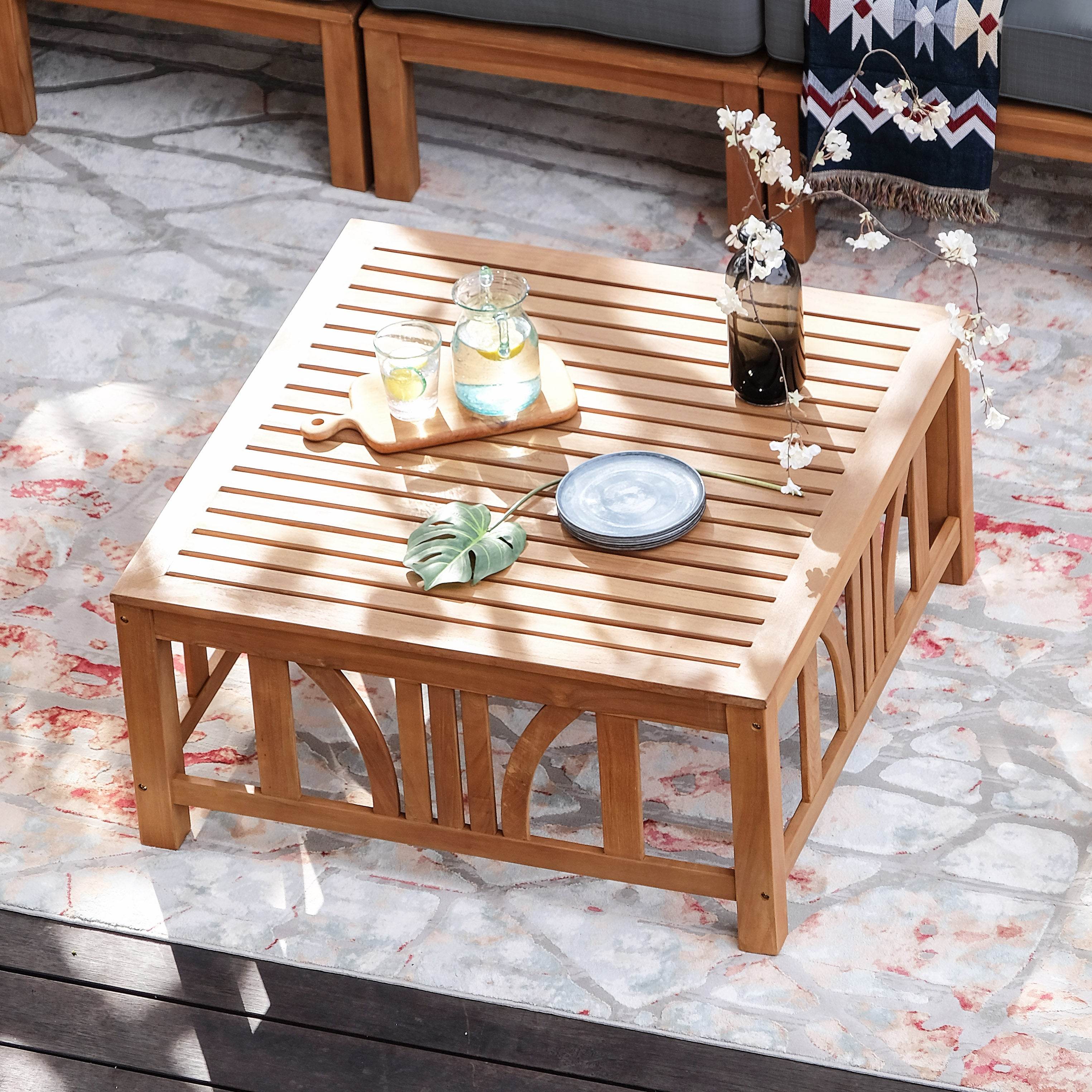 Abbington Teak Wood 8 Pieces Patio Sectional Set with Gray Cushion - Image 11