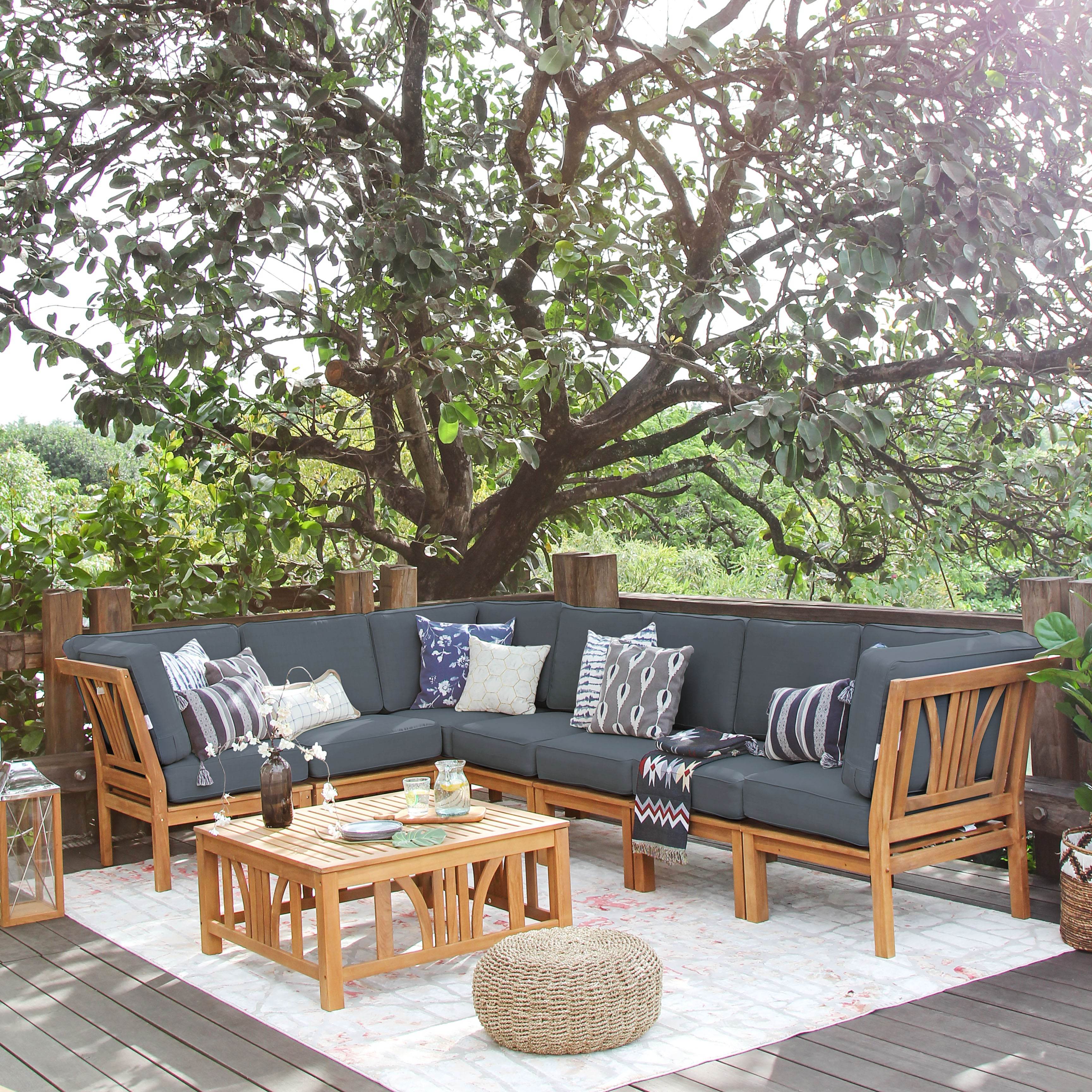 Abbington Teak Wood 8 Pieces Patio Sectional Set with Gray Cushion - Image 7