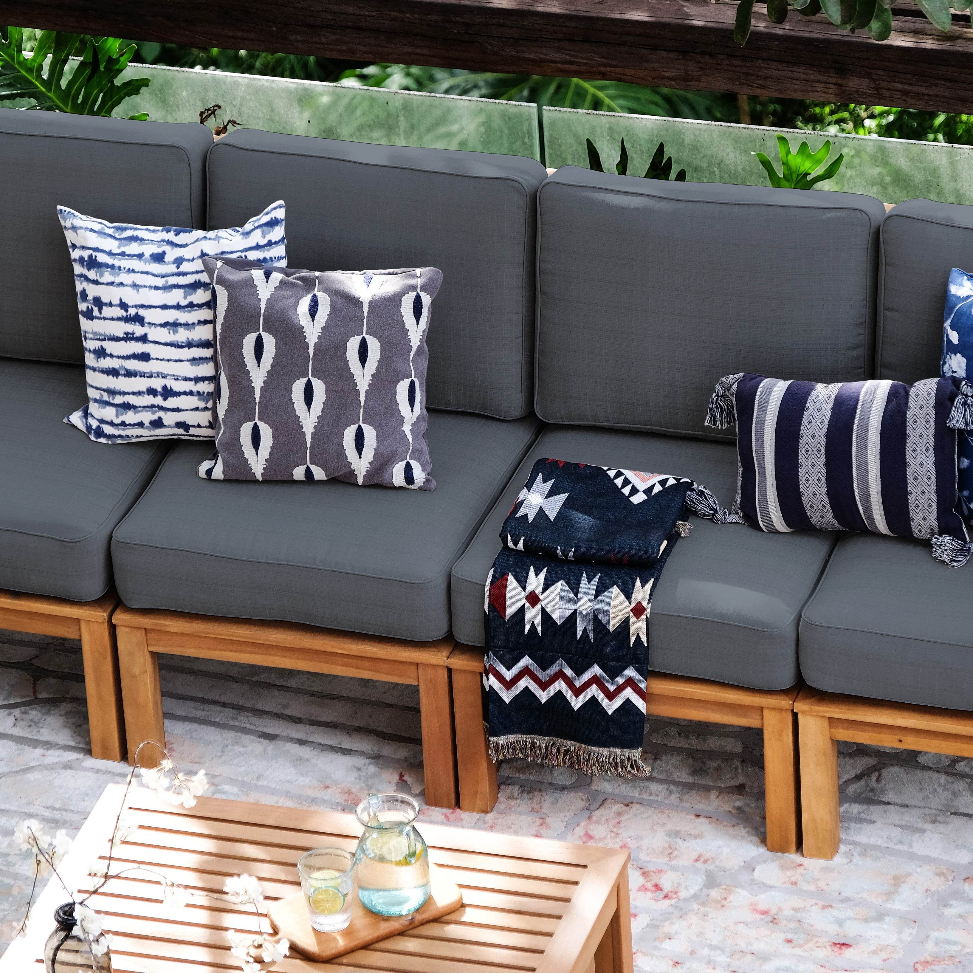 Abbington Teak Wood 8 Pieces Patio Sectional Set with Gray Cushion - Image 8