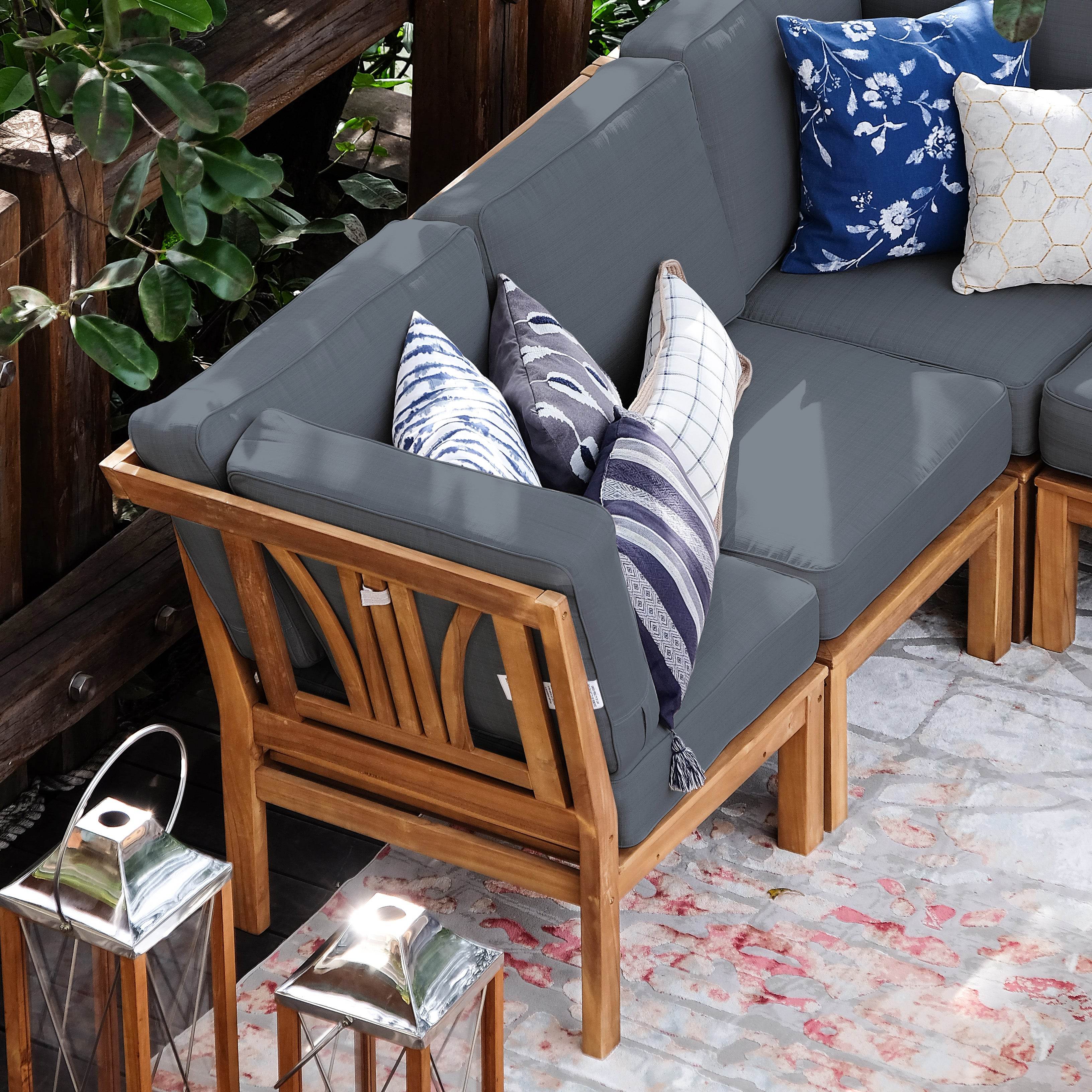 Abbington Teak Wood 8 Pieces Patio Sectional Set with Gray Cushion - Image 9