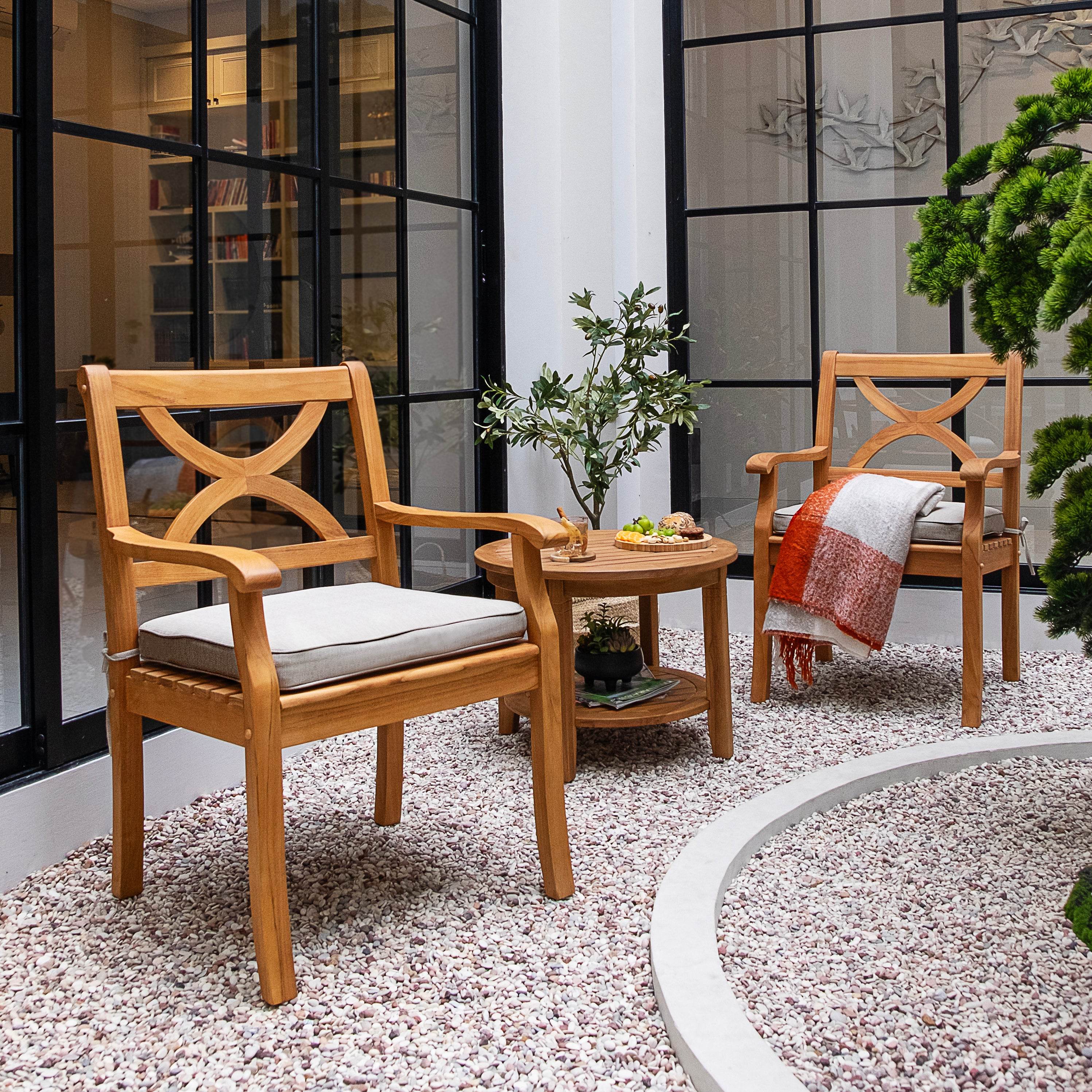 Abbington Teak Wood Outdoor Dining Chair with Beige Seatpad - Image 4