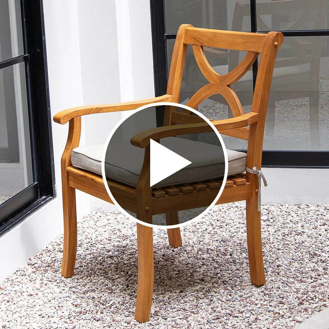 Abbington Teak Wood Outdoor Dining Chair with Beige Seatpad - Image 5