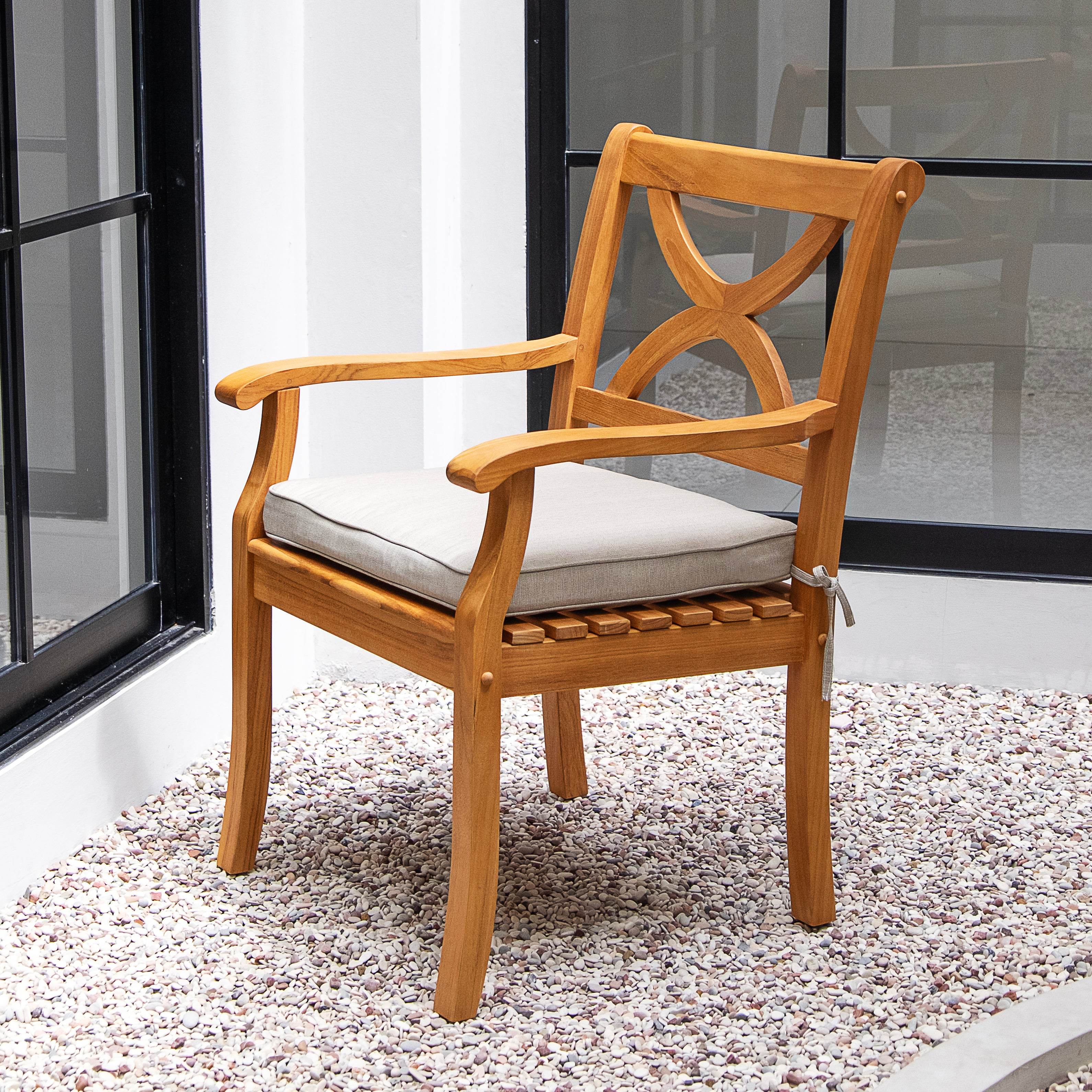 Abbington Teak Wood Outdoor Dining Chair with Beige Seatpad - Image 6