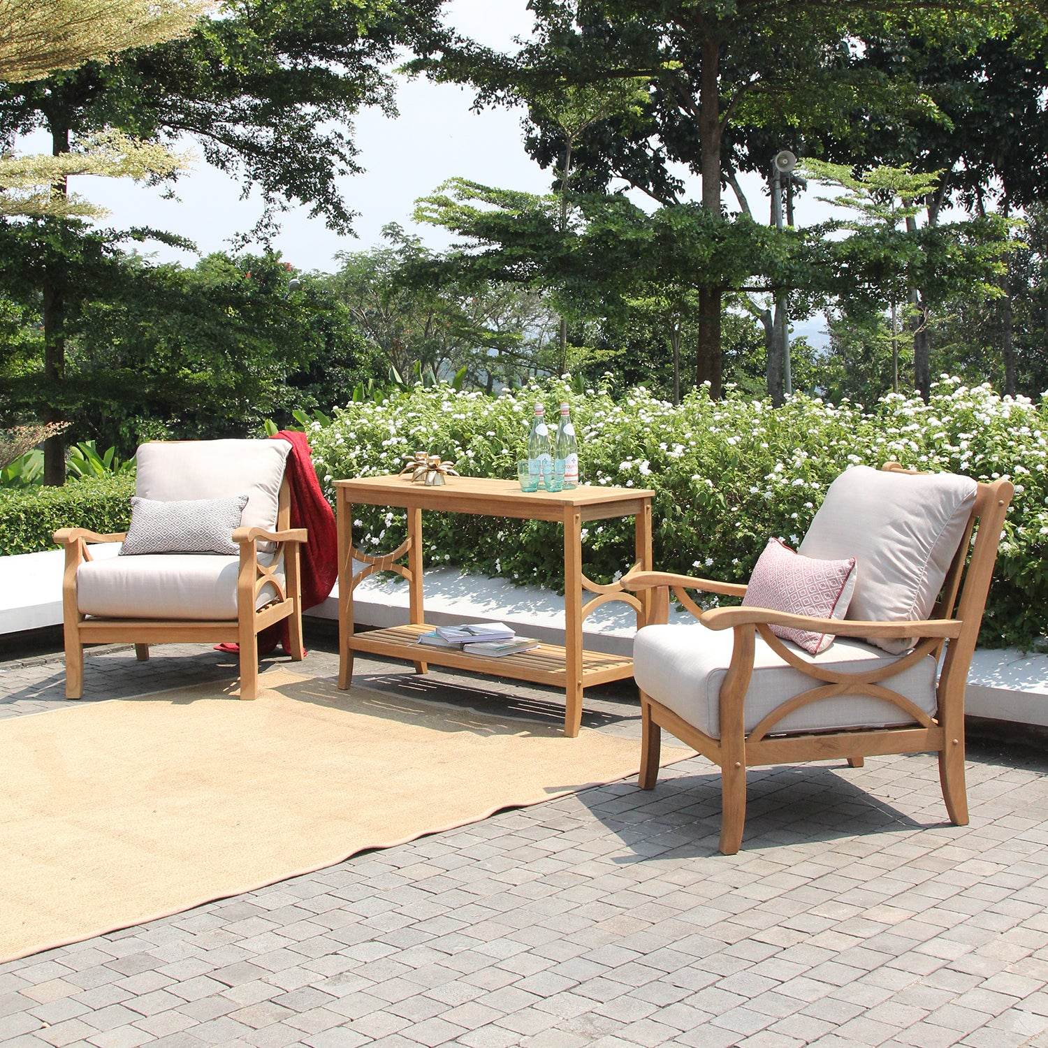 Abbington Teak Wood Outdoor Lounge Chair with Beige Cushion - Image 7
