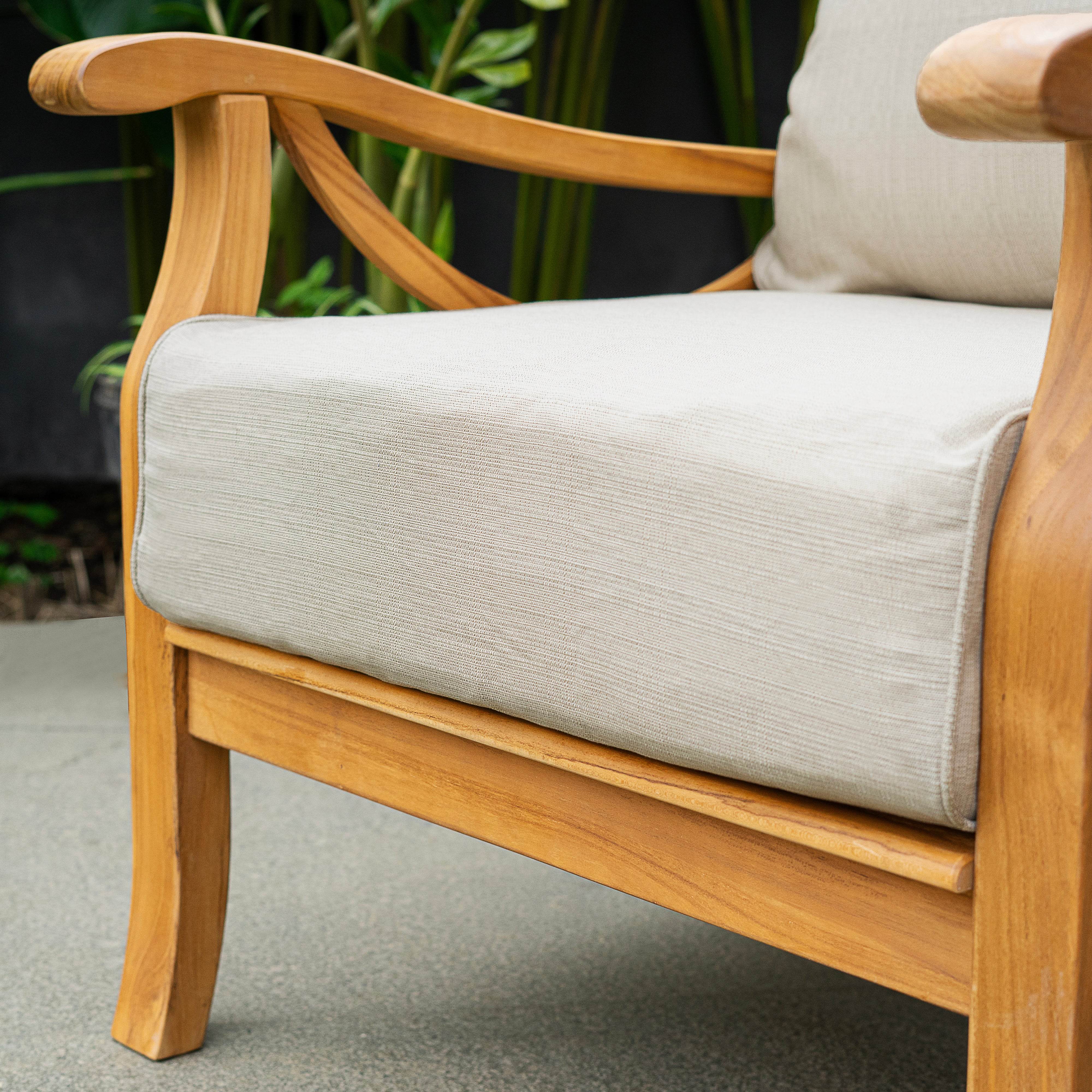Abbington Teak Wood Outdoor Lounge Chair with Beige Cushion - Image 9