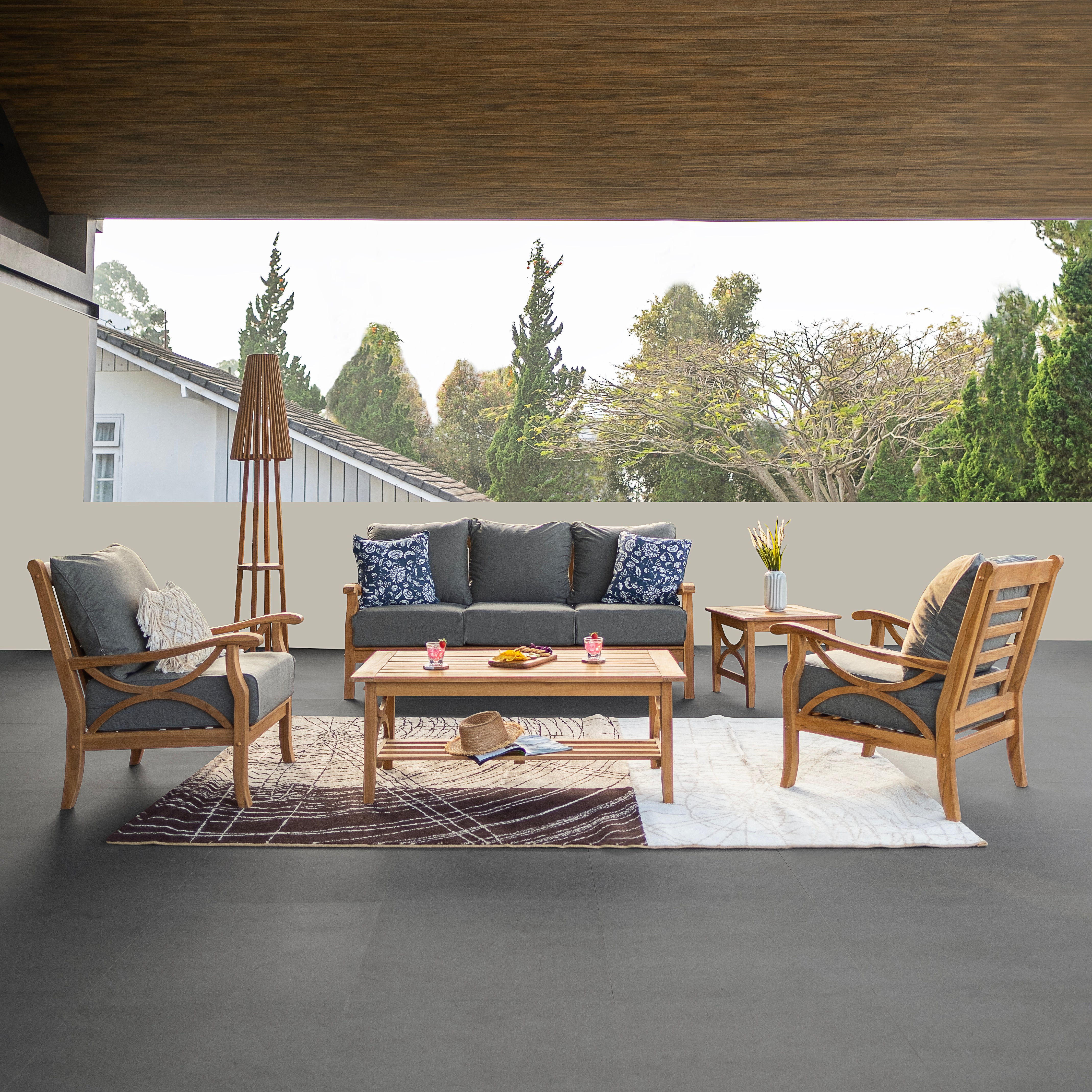 Abbington Teak Wood Outdoor Lounge Chair with Gray Cushion - Image 6