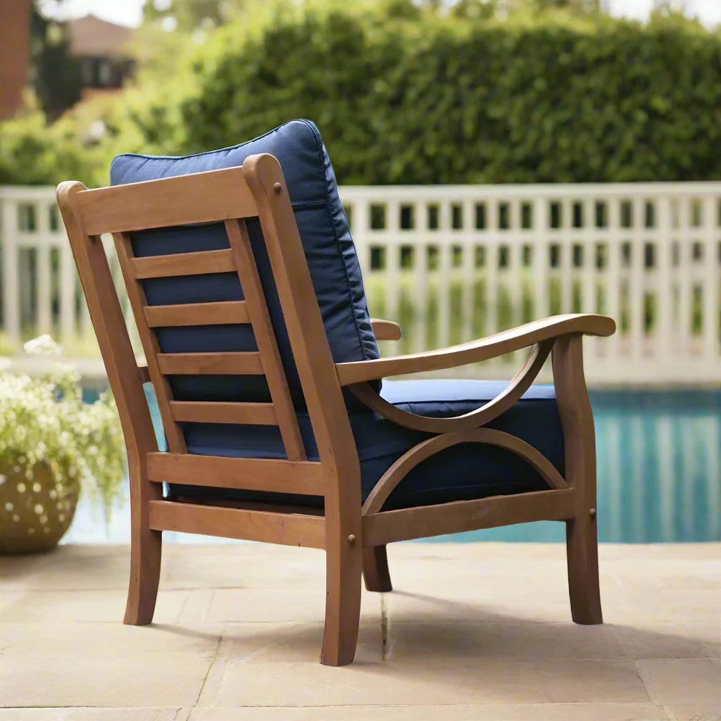 Abbington Teak Wood Outdoor Lounge Chair with Navy Cushion - Image 9