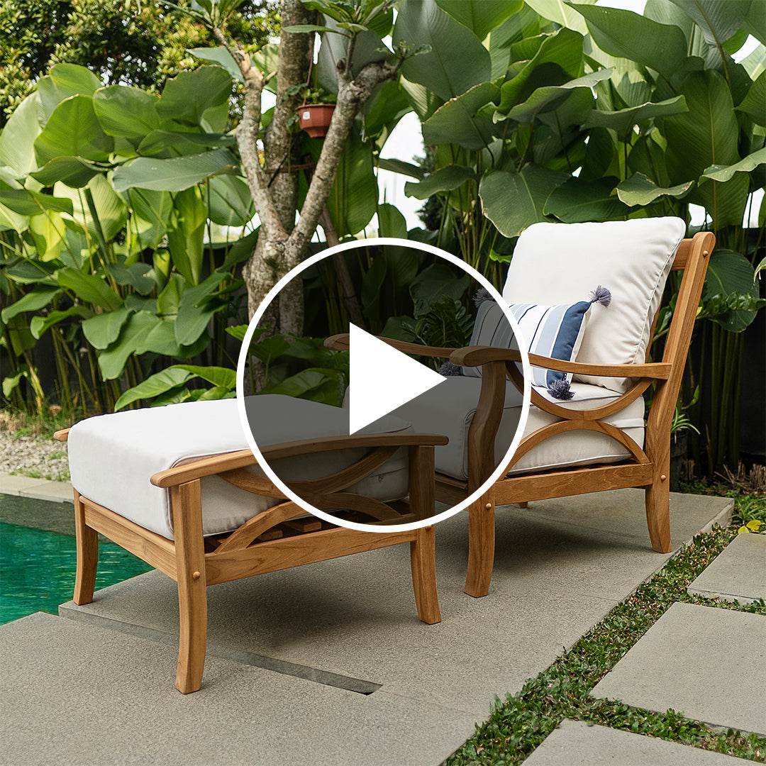 Abbington Teak Wood Outdoor Ottoman with Beige Cushion - Image 5