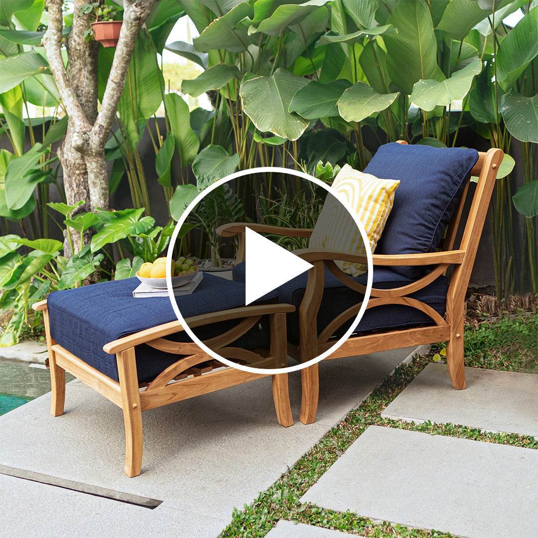 Abbington Teak Wood Outdoor Ottoman with Navy Cushion - Image 5