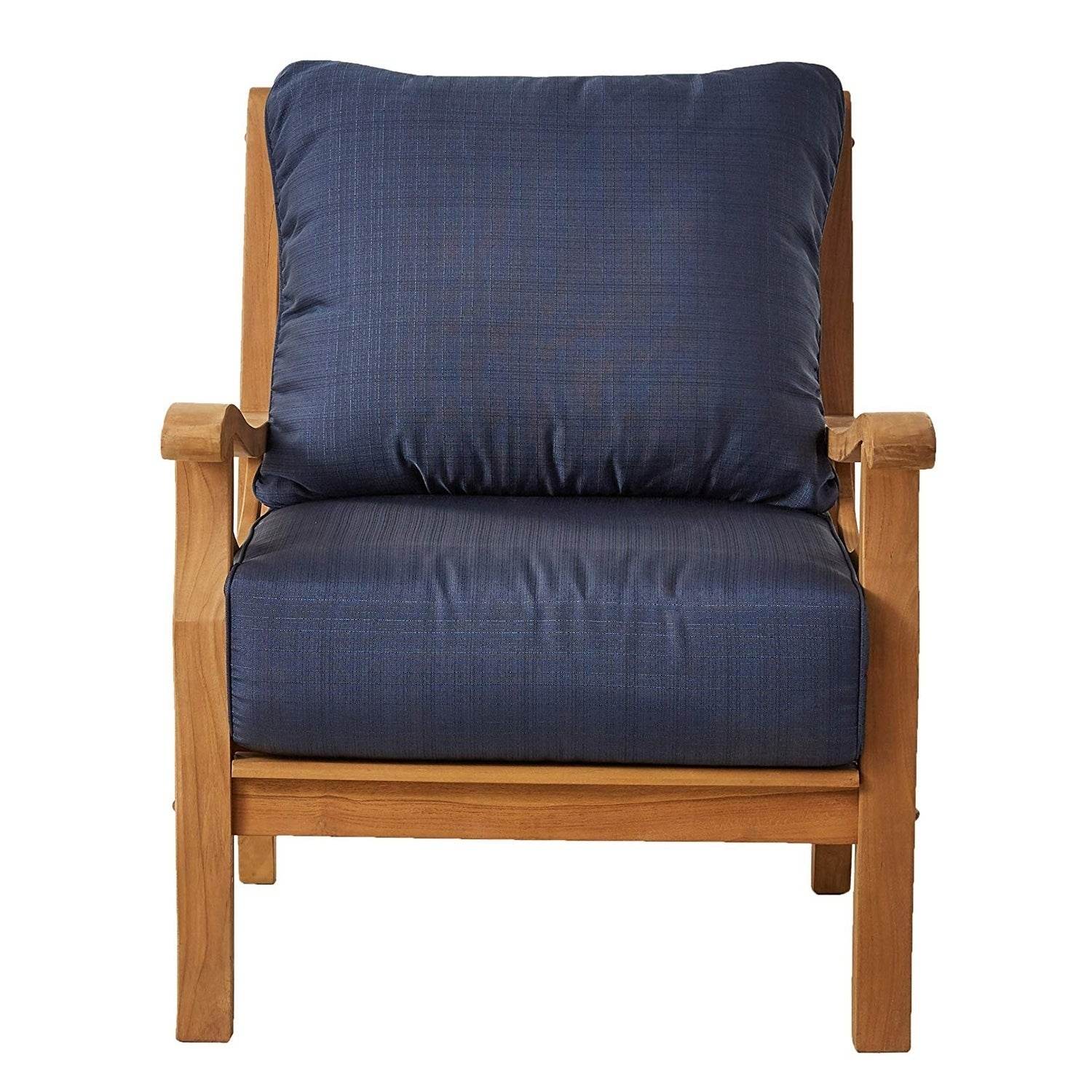 Abbington Teak Wood Outdoor Lounge Chair with Ottoman Navy Cushion - Image 11