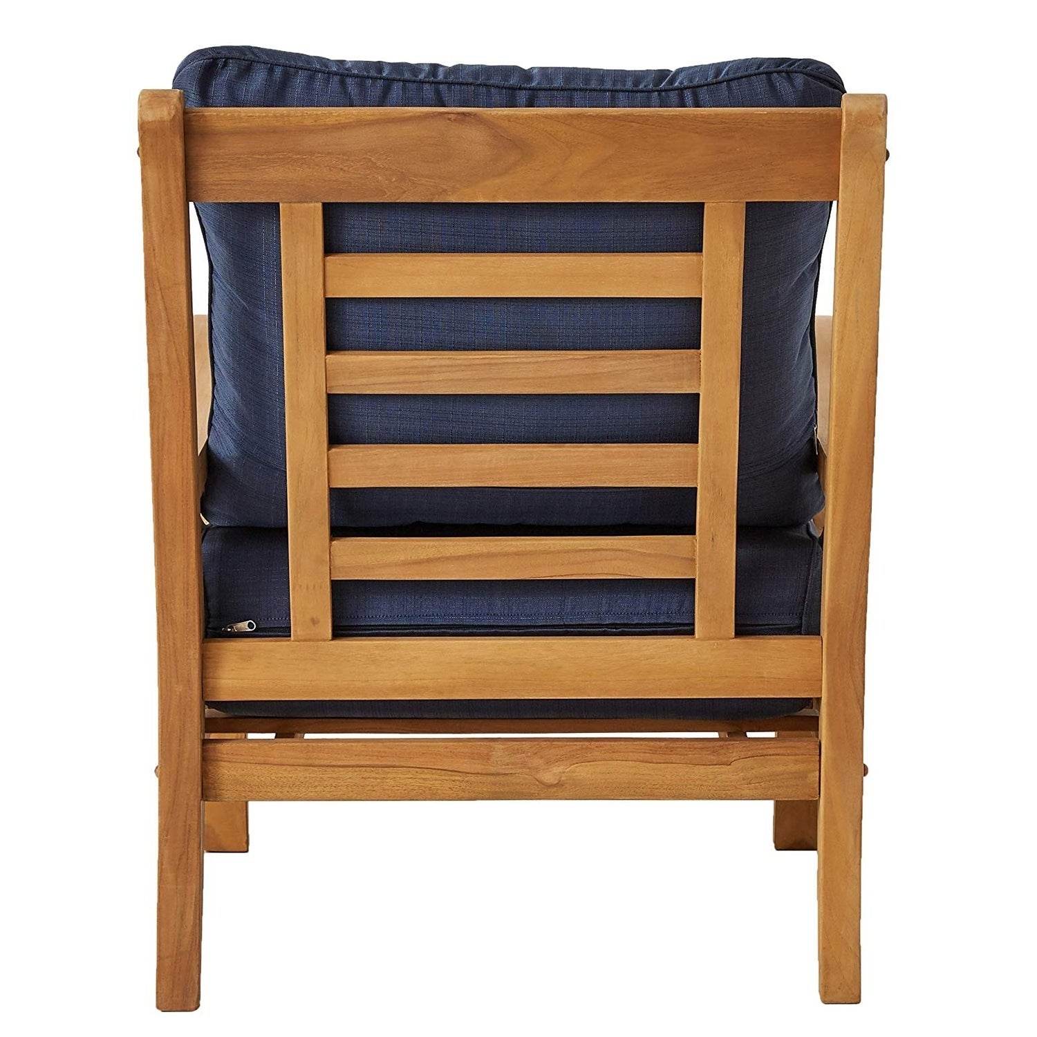 Abbington Teak Wood Outdoor Lounge Chair with Ottoman Navy Cushion - Image 12