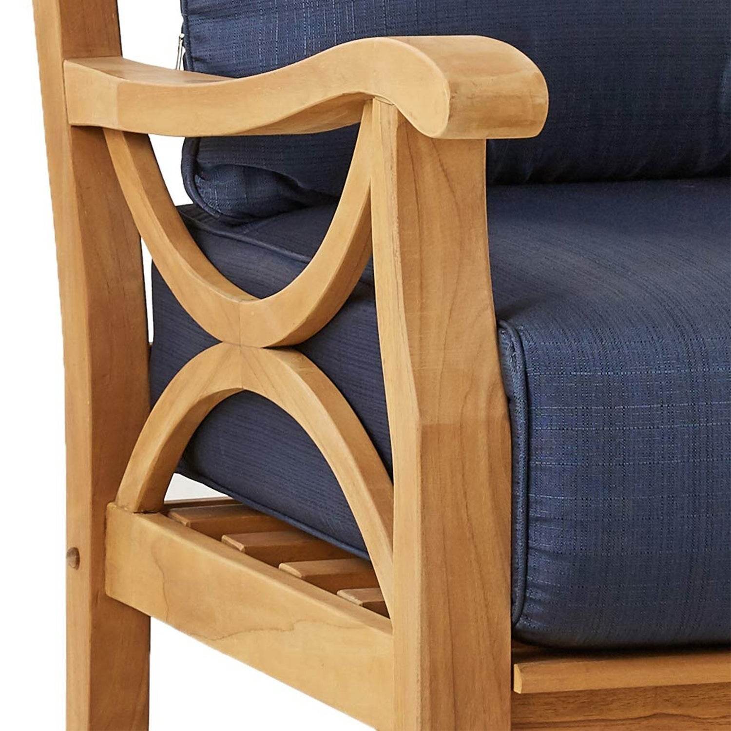 Abbington Teak Wood Outdoor Lounge Chair with Ottoman Navy Cushion - Image 13