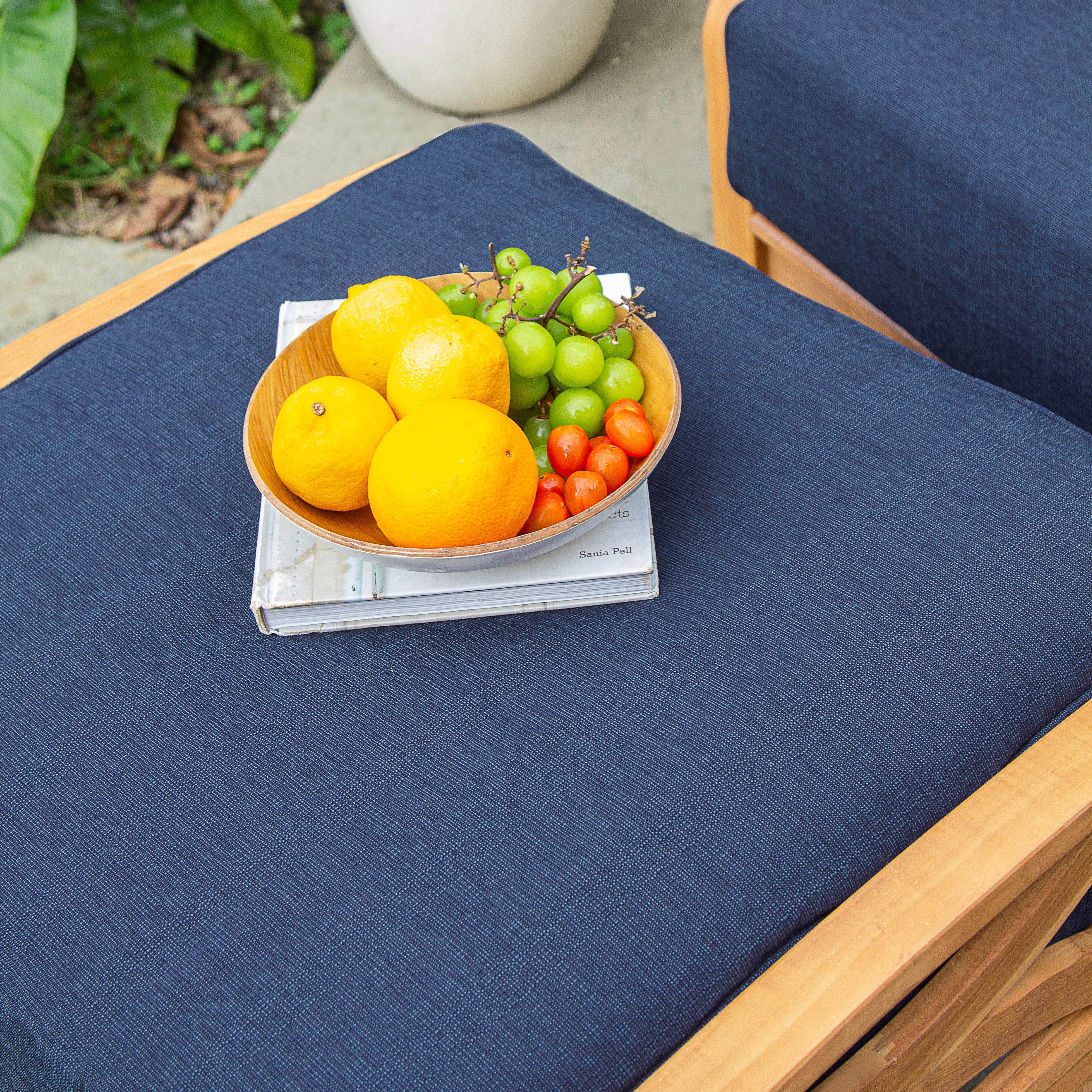 Abbington Teak Wood Outdoor Lounge Chair with Ottoman Navy Cushion - Image 9
