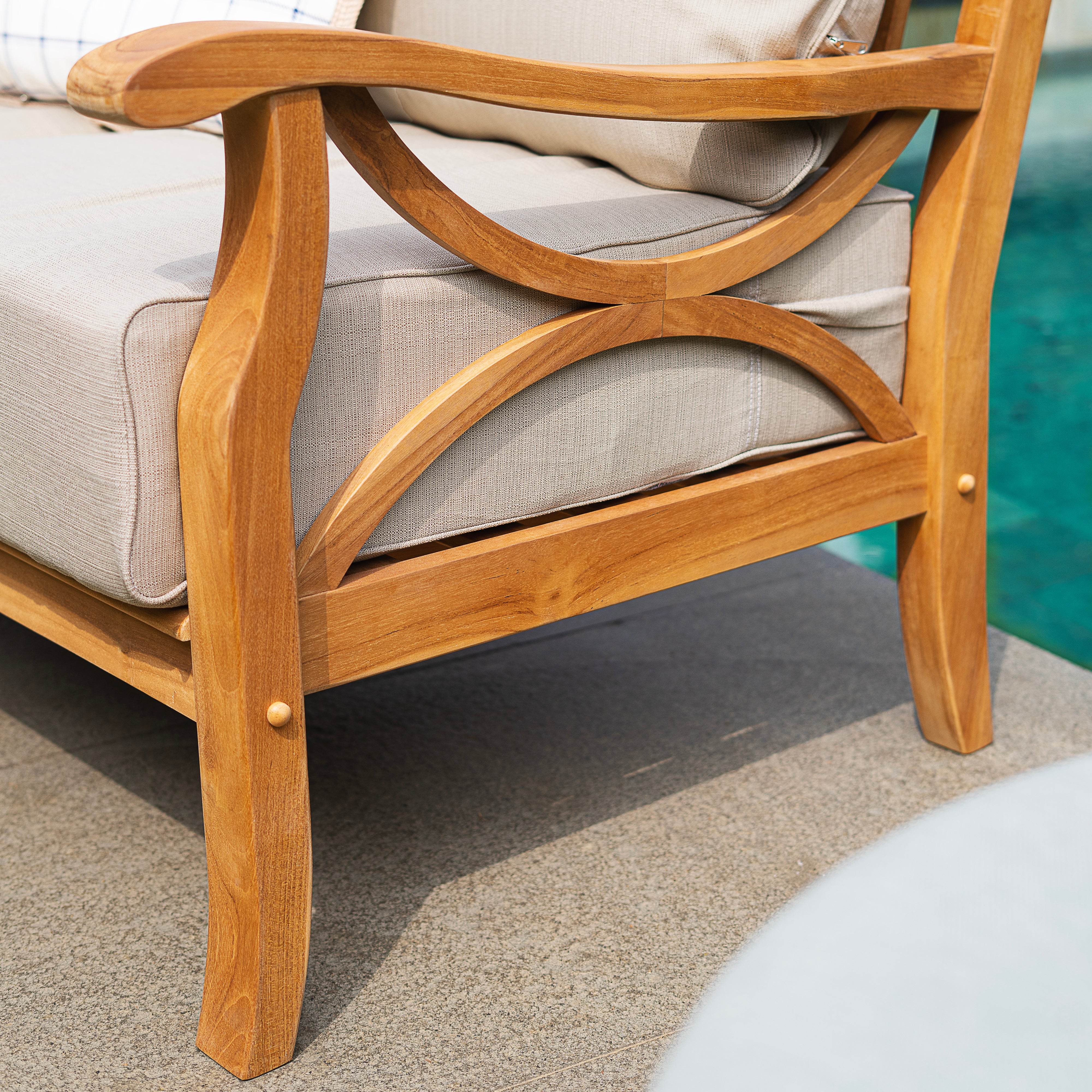 Abbington Teak Wood Outdoor Loveseat with Beige Cushion - Image 7