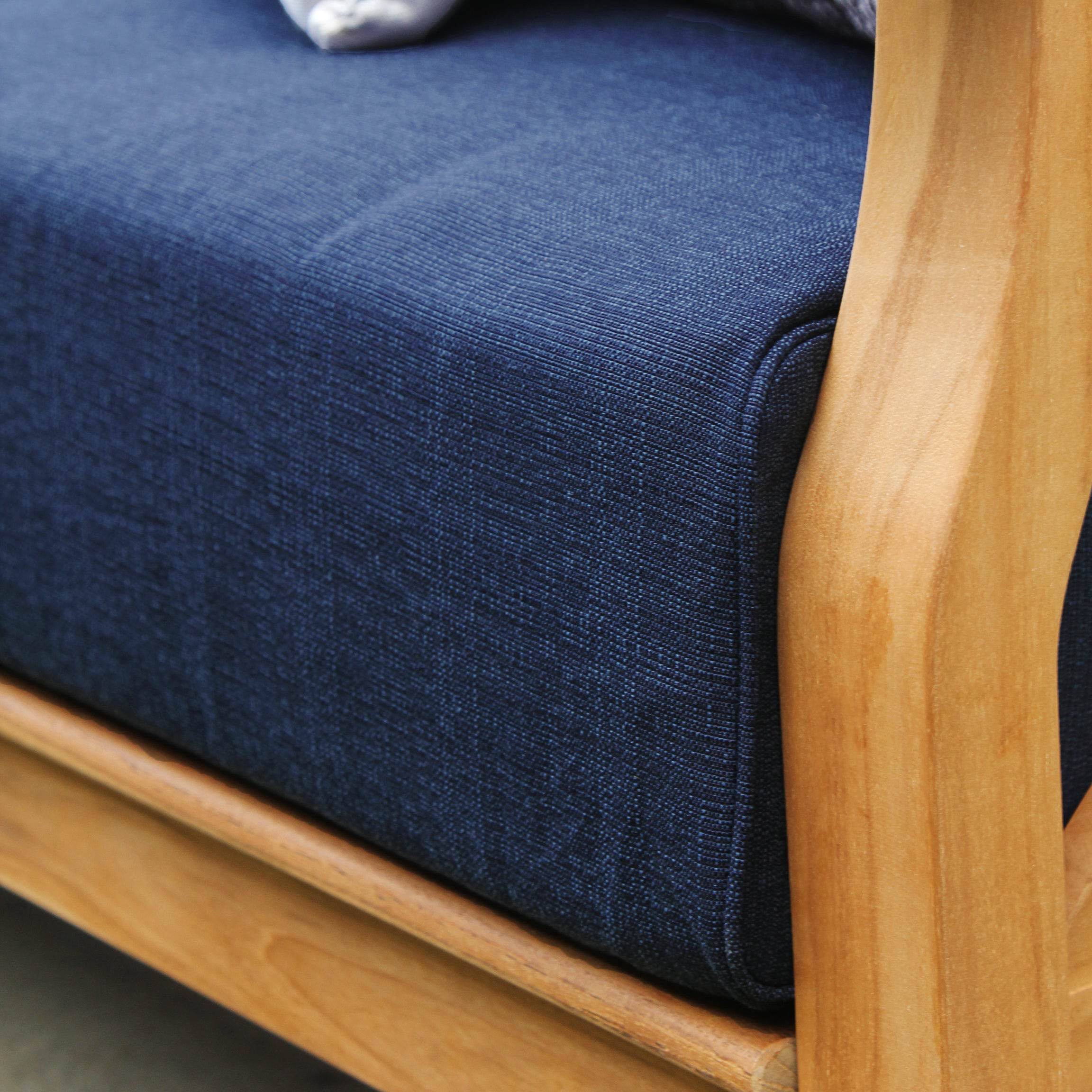 Abbington Teak Wood Outdoor Loveseat with Navy Cushion - Image 6