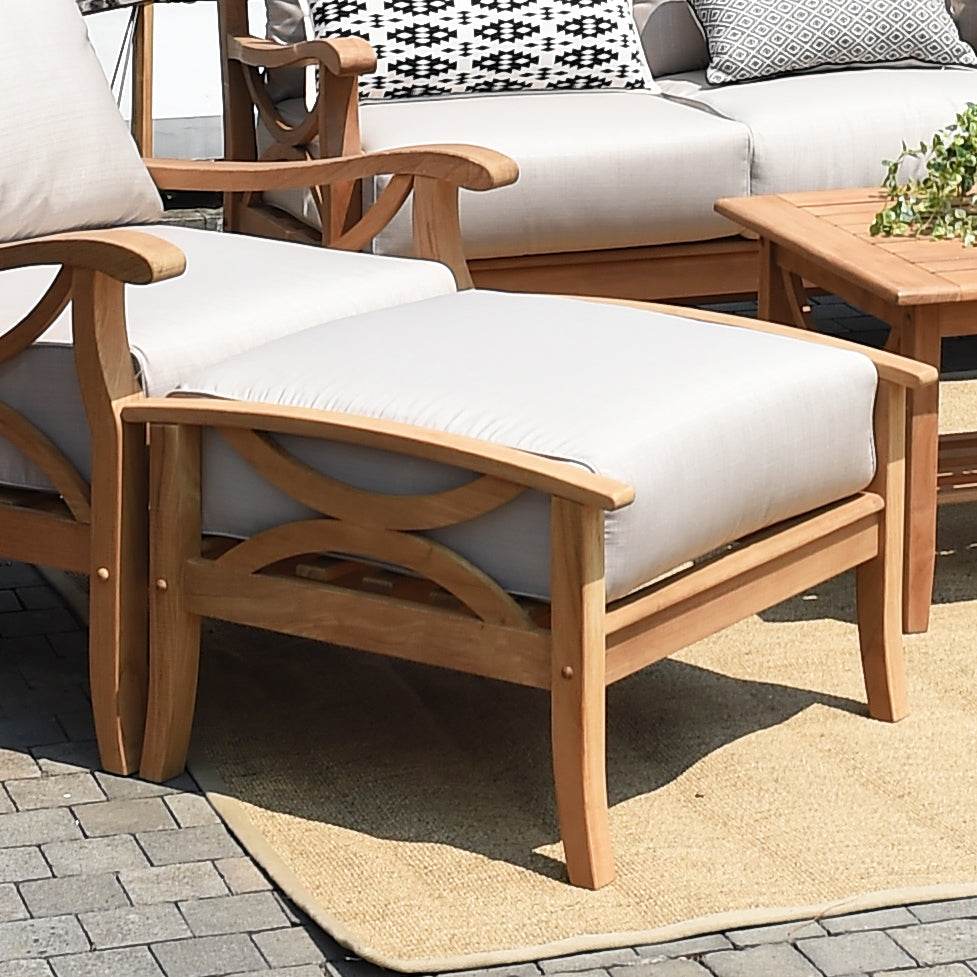 Abbington Teak Wood Outdoor Ottoman with Beige Cushion - Image 6