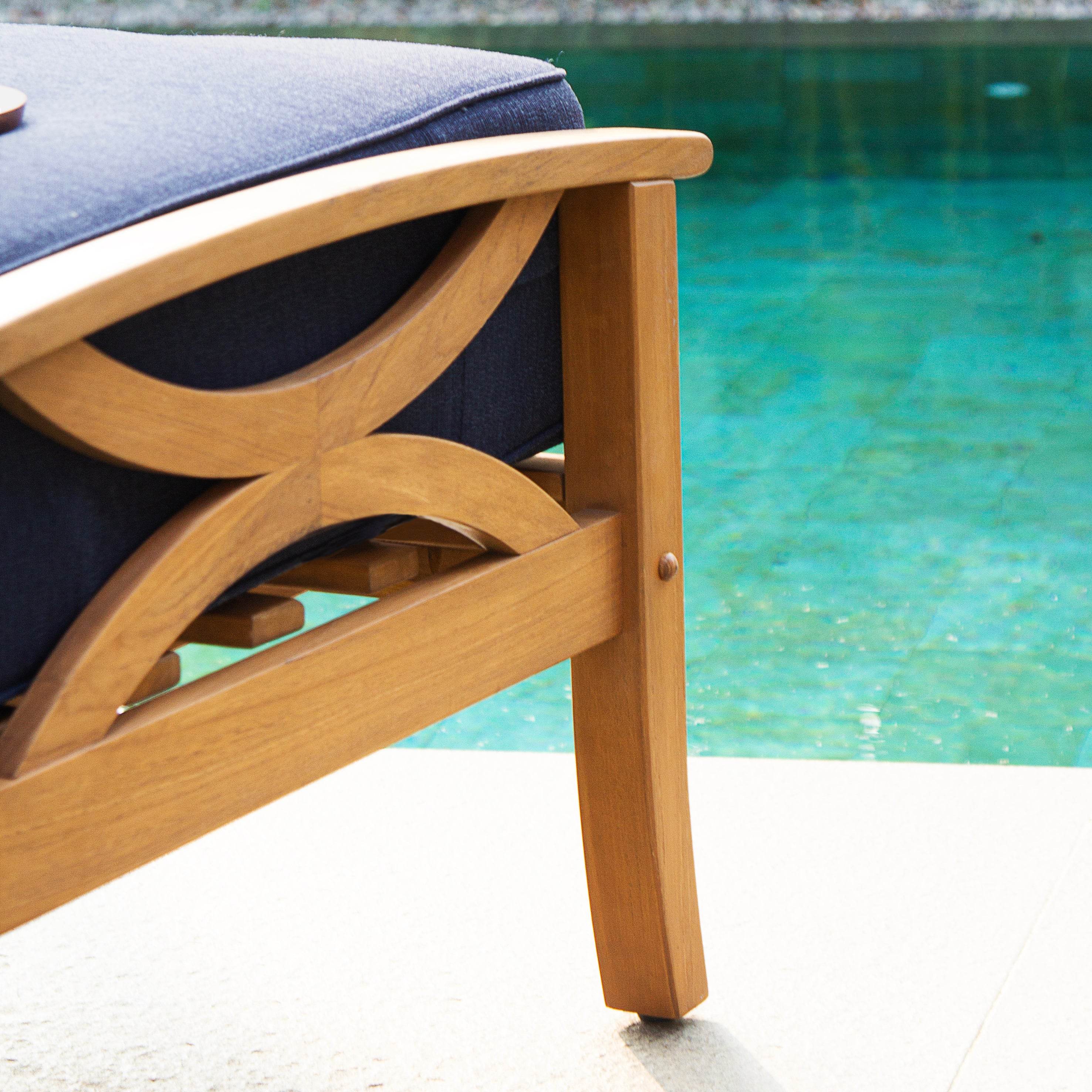 Abbington Teak Wood Outdoor Ottoman with Navy Cushion - Image 7