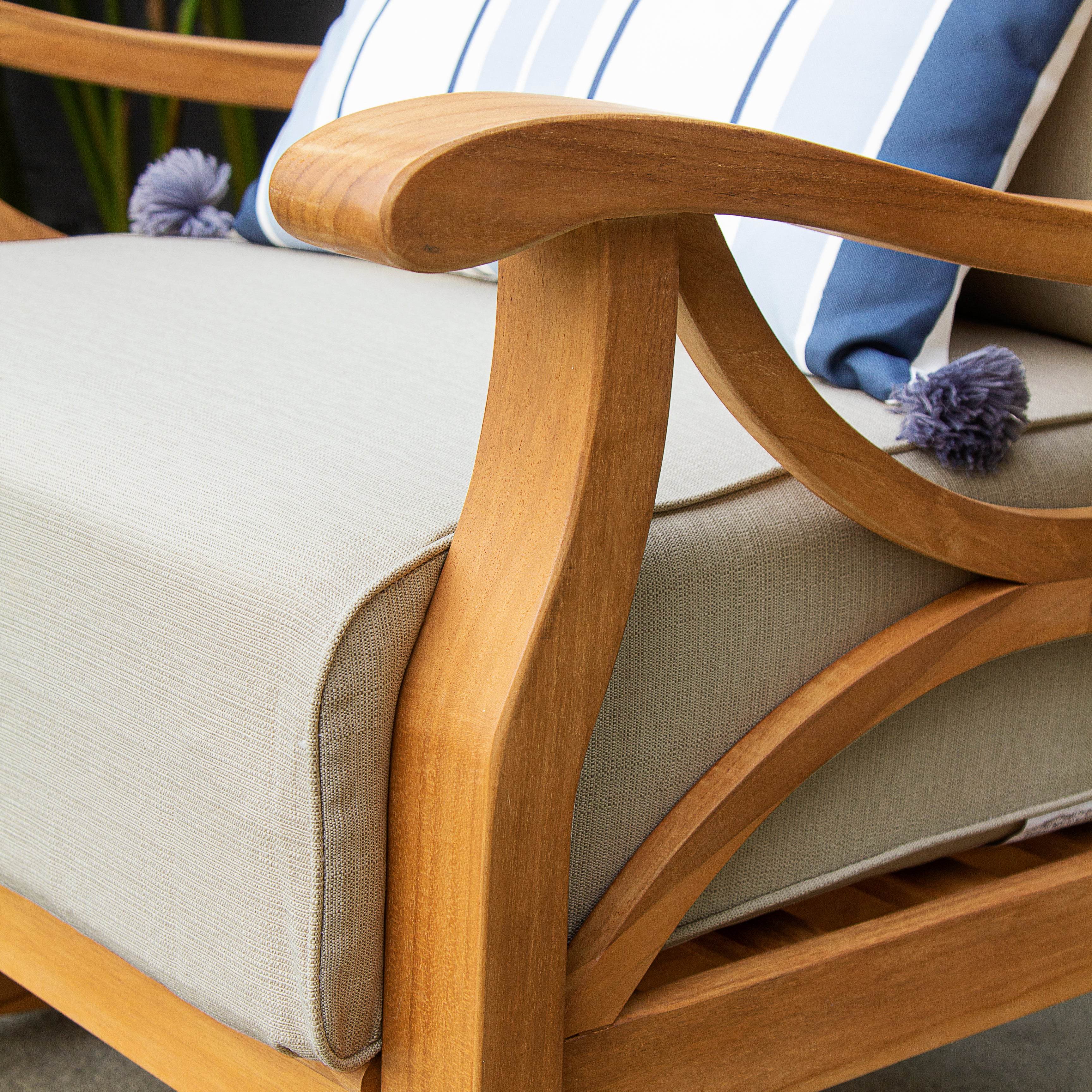 Abbington Teak Wood Outdoor Rocking Chair with Beige Cushion - Image 10