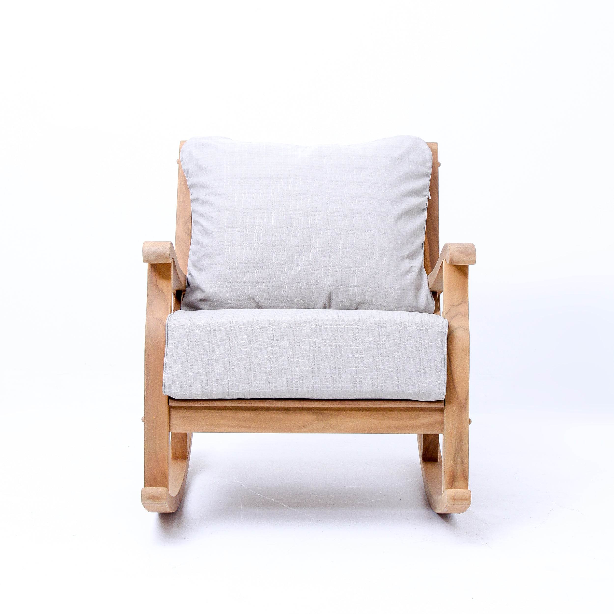 Abbington Teak Wood Outdoor Rocking Chair with Beige Cushion - Image 15