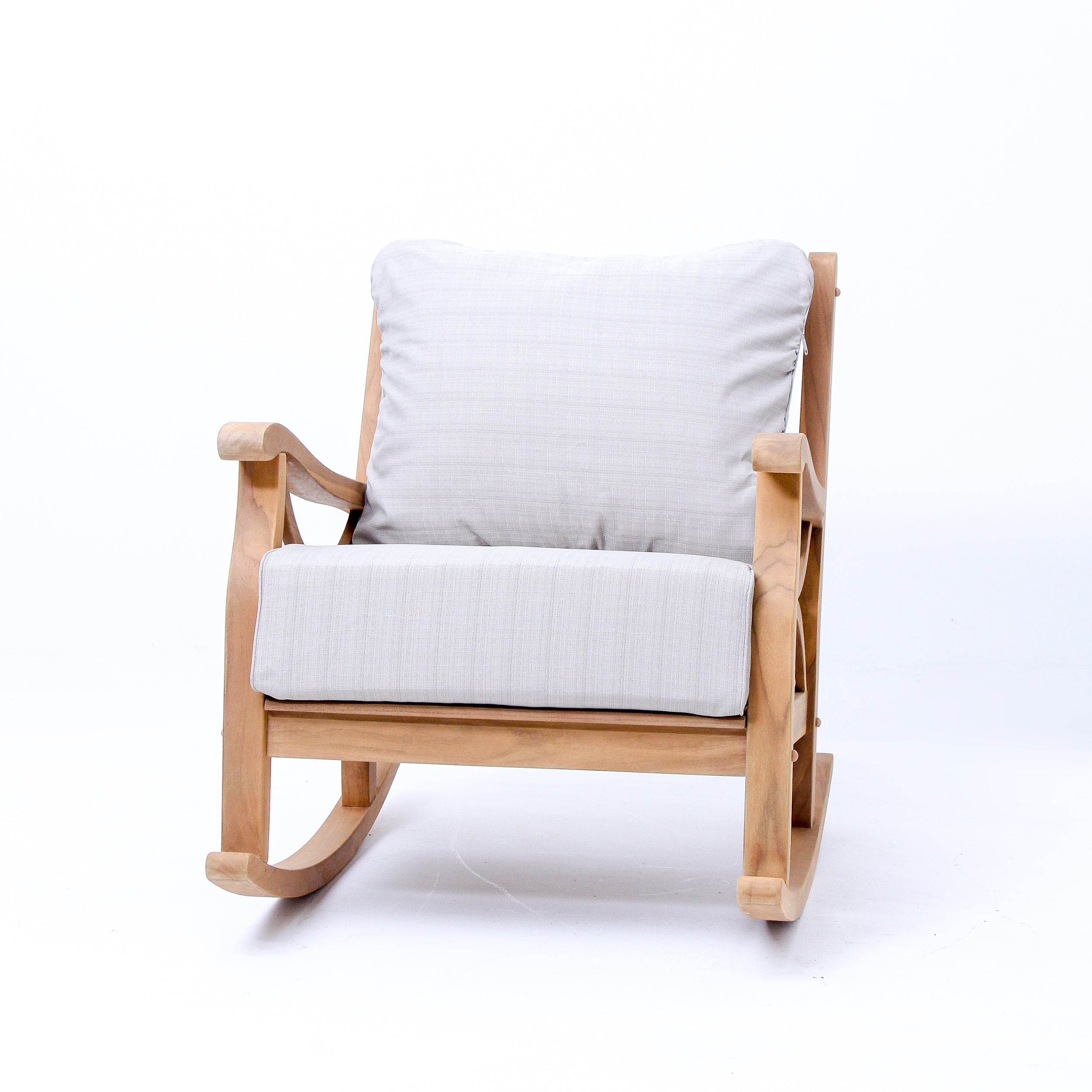 Abbington Teak Wood Outdoor Rocking Chair with Beige Cushion - Image 16