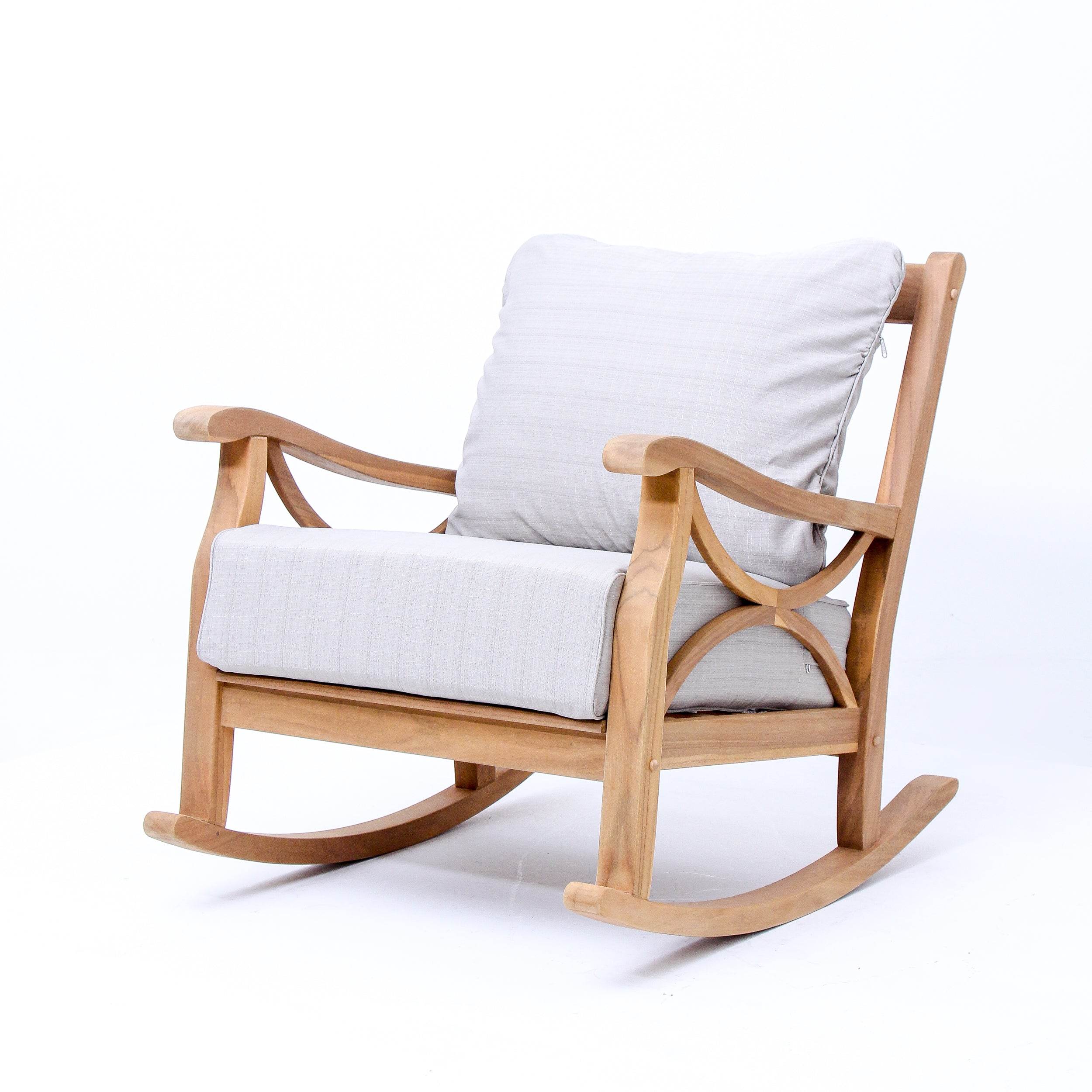 Abbington Teak Wood Outdoor Rocking Chair with Beige Cushion - Image 19