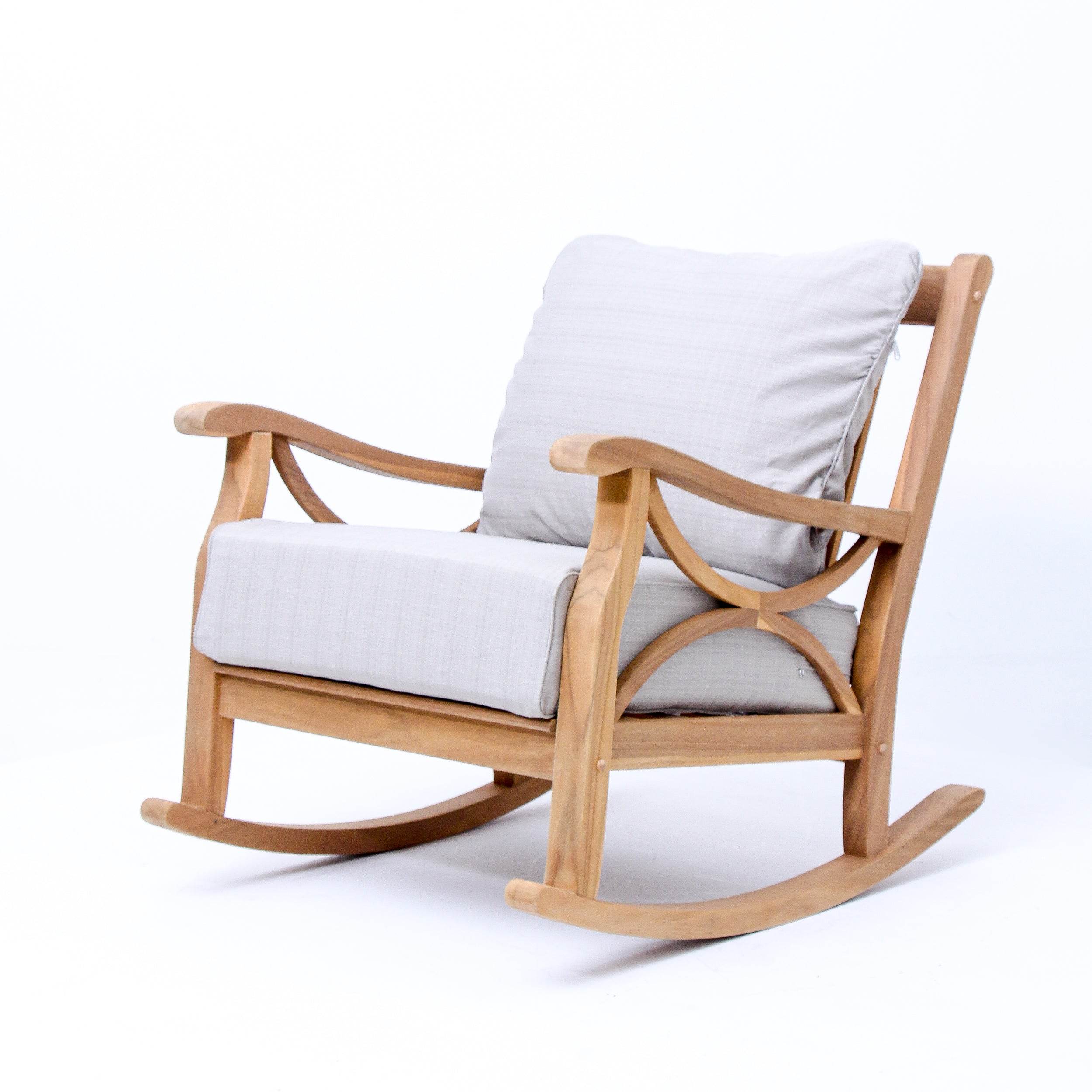 Abbington Teak Wood Outdoor Rocking Chair with Beige Cushion - Image 20