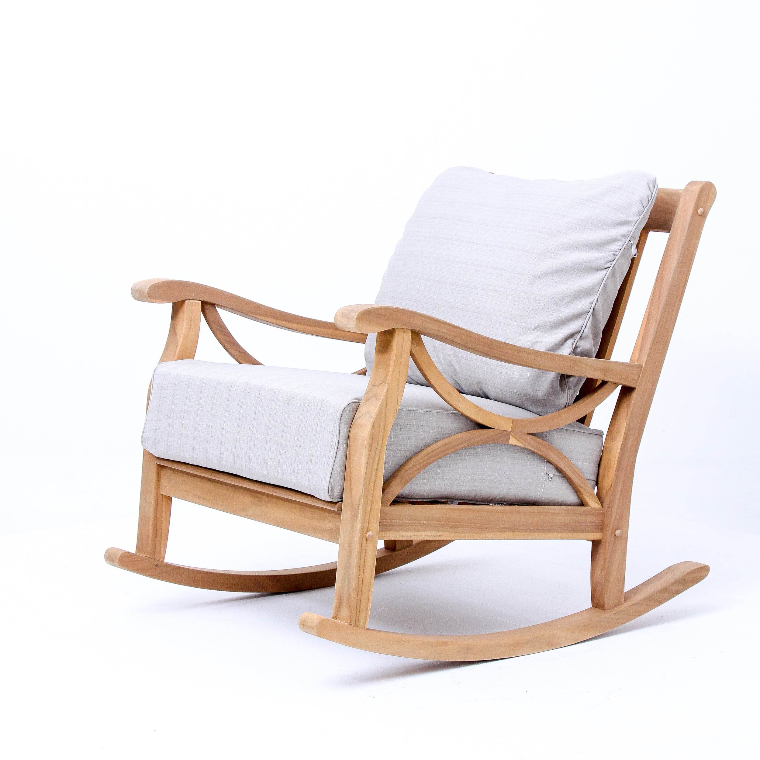 Abbington Teak Wood Outdoor Rocking Chair with Beige Cushion - Image 21