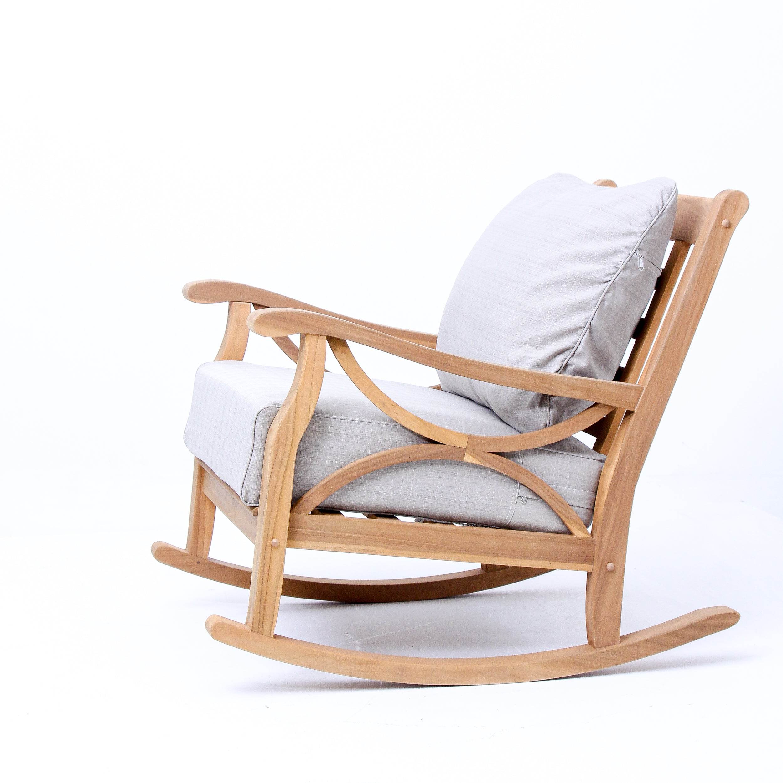 Abbington Teak Wood Outdoor Rocking Chair with Beige Cushion - Image 24