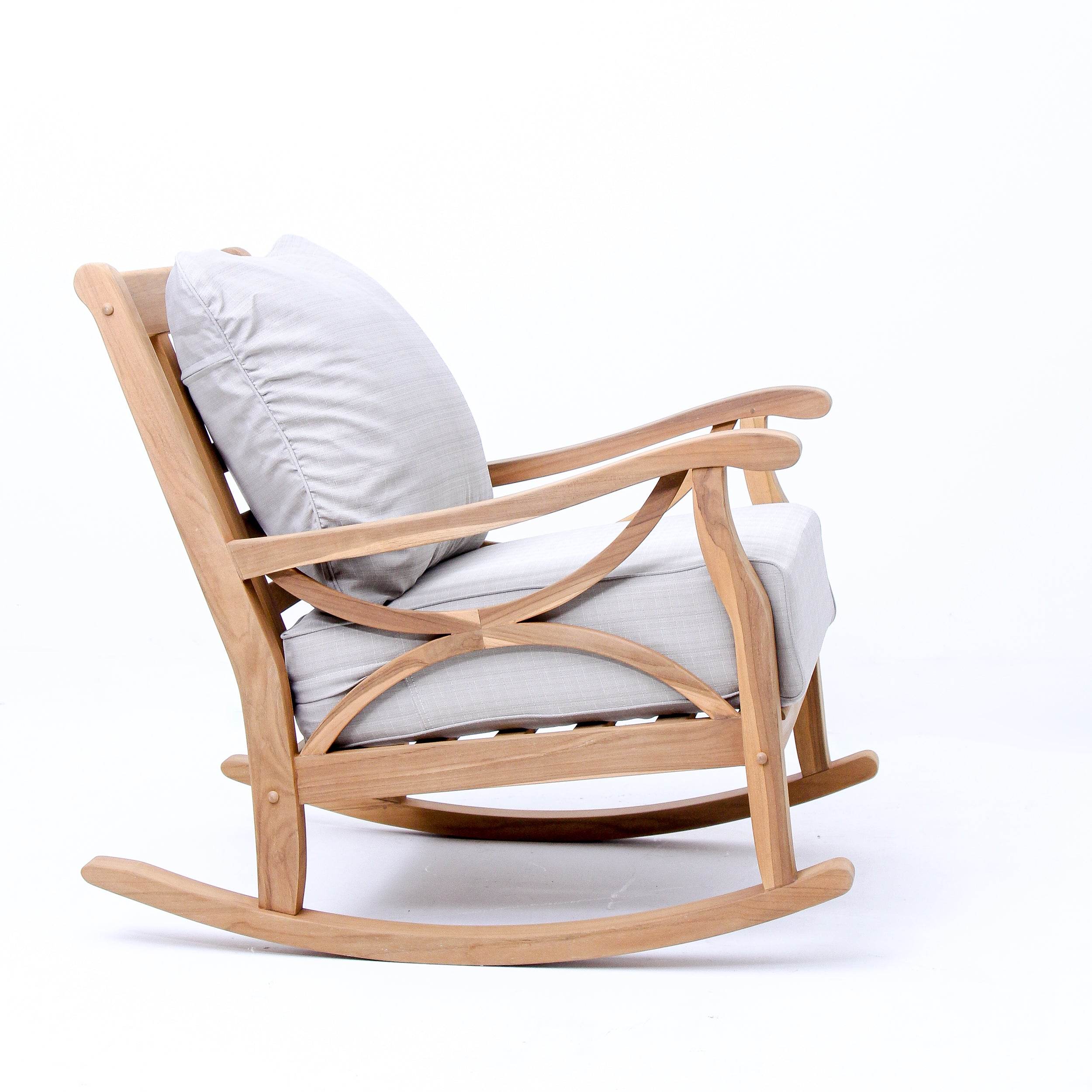 Abbington Teak Wood Outdoor Rocking Chair with Beige Cushion - Image 49