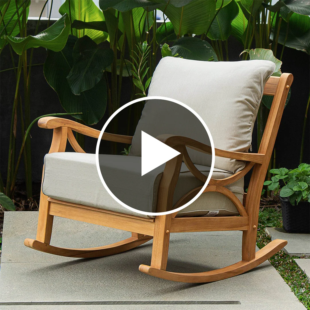 Abbington Teak Wood Outdoor Rocking Chair with Beige Cushion - Image 5