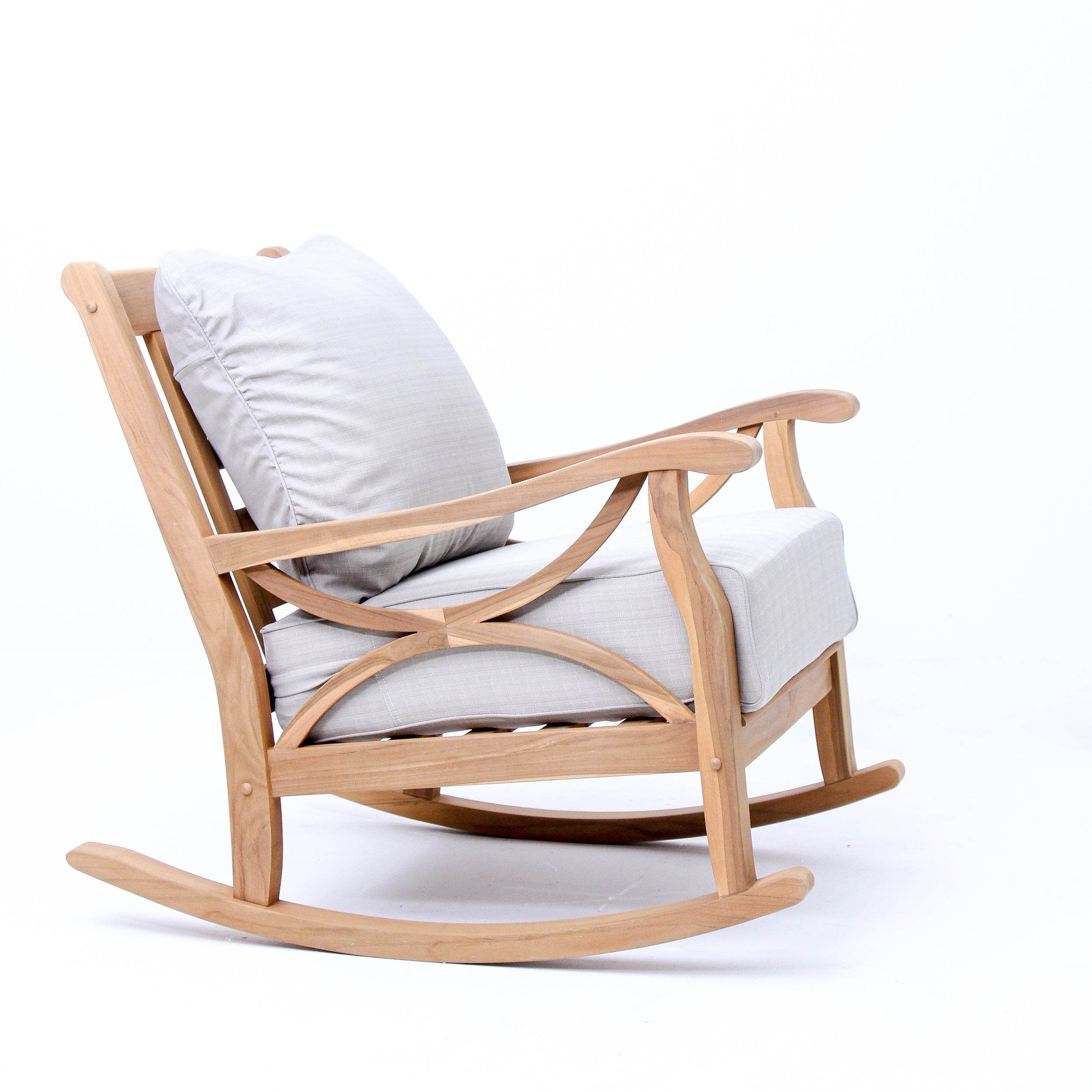 Abbington Teak Wood Outdoor Rocking Chair with Beige Cushion - Image 50