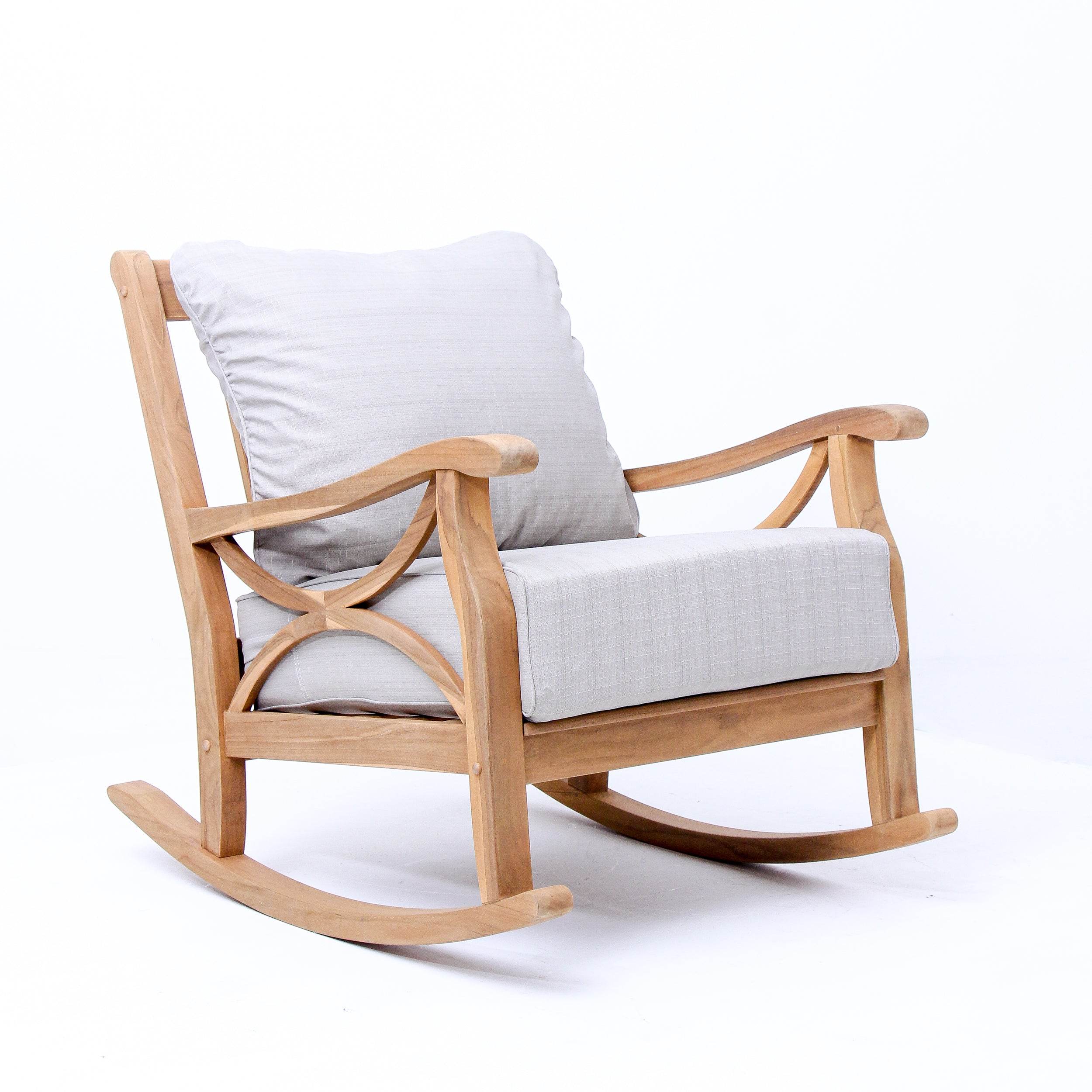 Abbington Teak Wood Outdoor Rocking Chair with Beige Cushion - Image 54