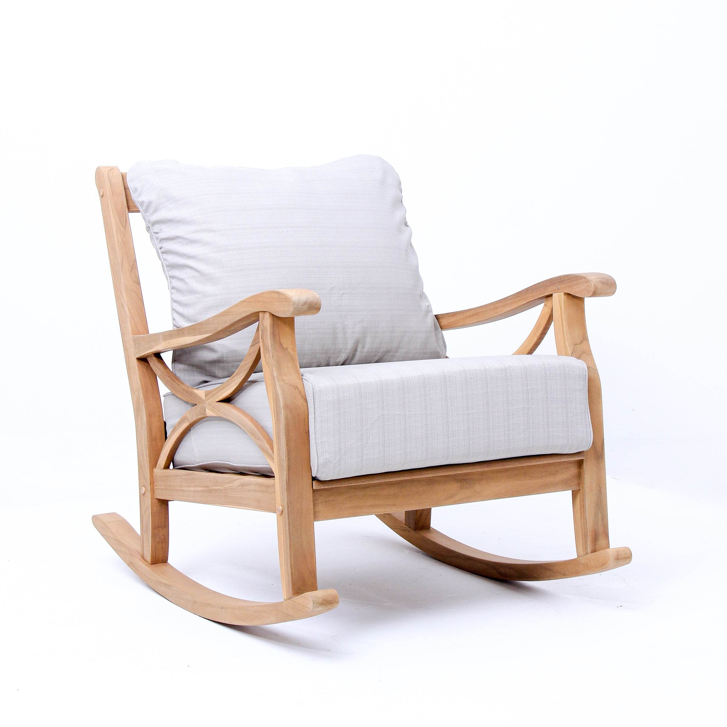 Abbington Teak Wood Outdoor Rocking Chair with Beige Cushion - Image 55