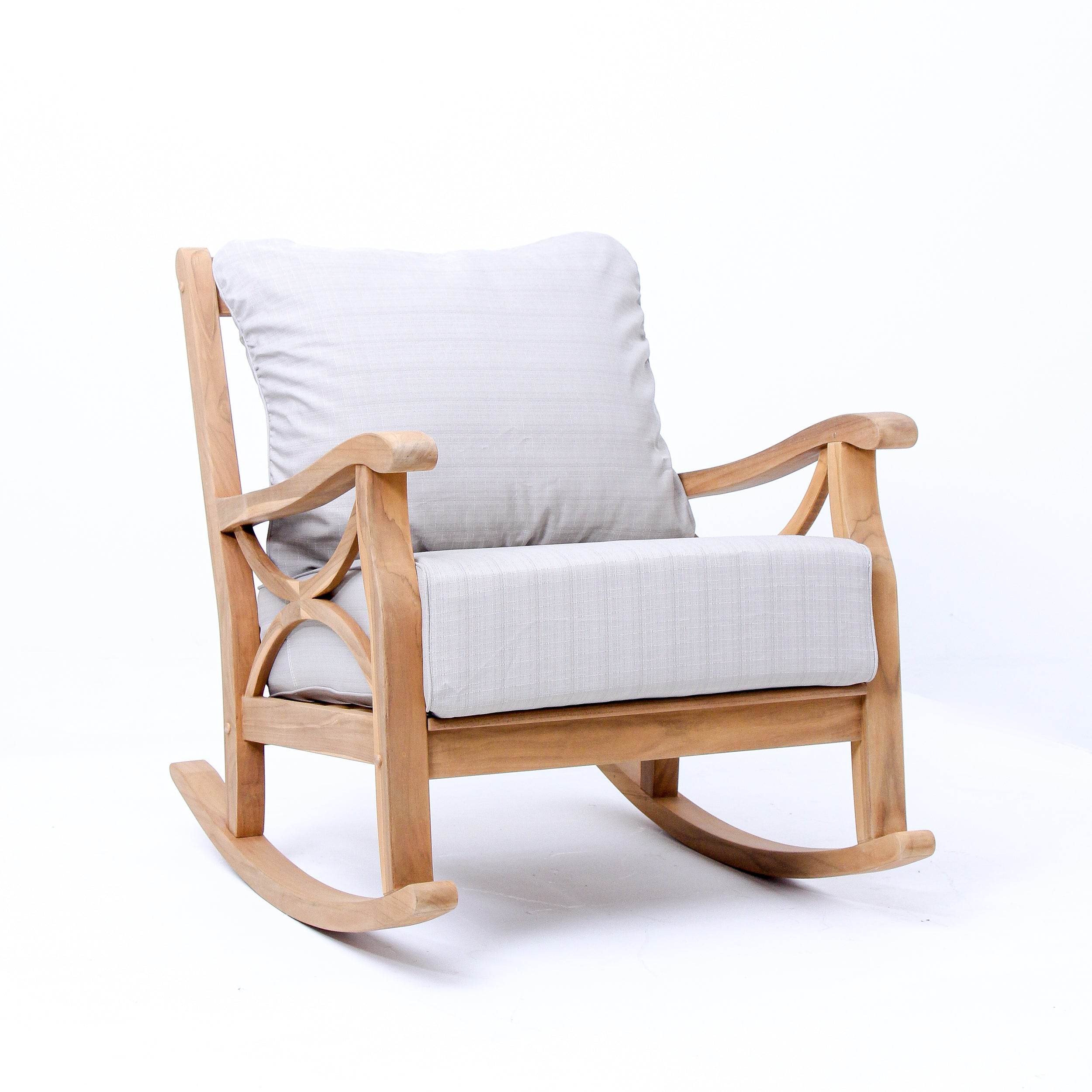 Abbington Teak Wood Outdoor Rocking Chair with Beige Cushion - Image 56